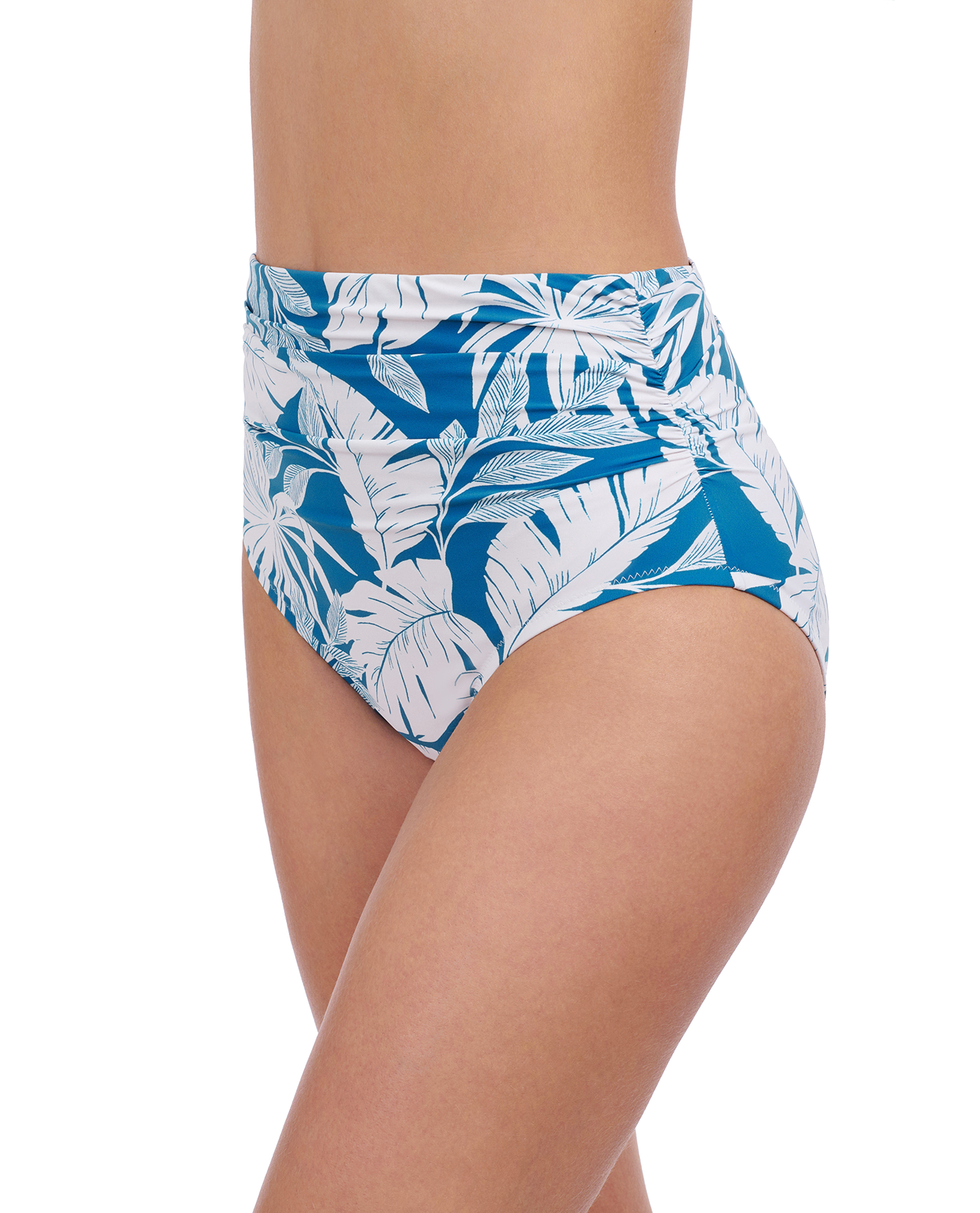 Profile By Gottex Malaya Shirred High Waist Swim Bottom | Profile Malaya Teal and White