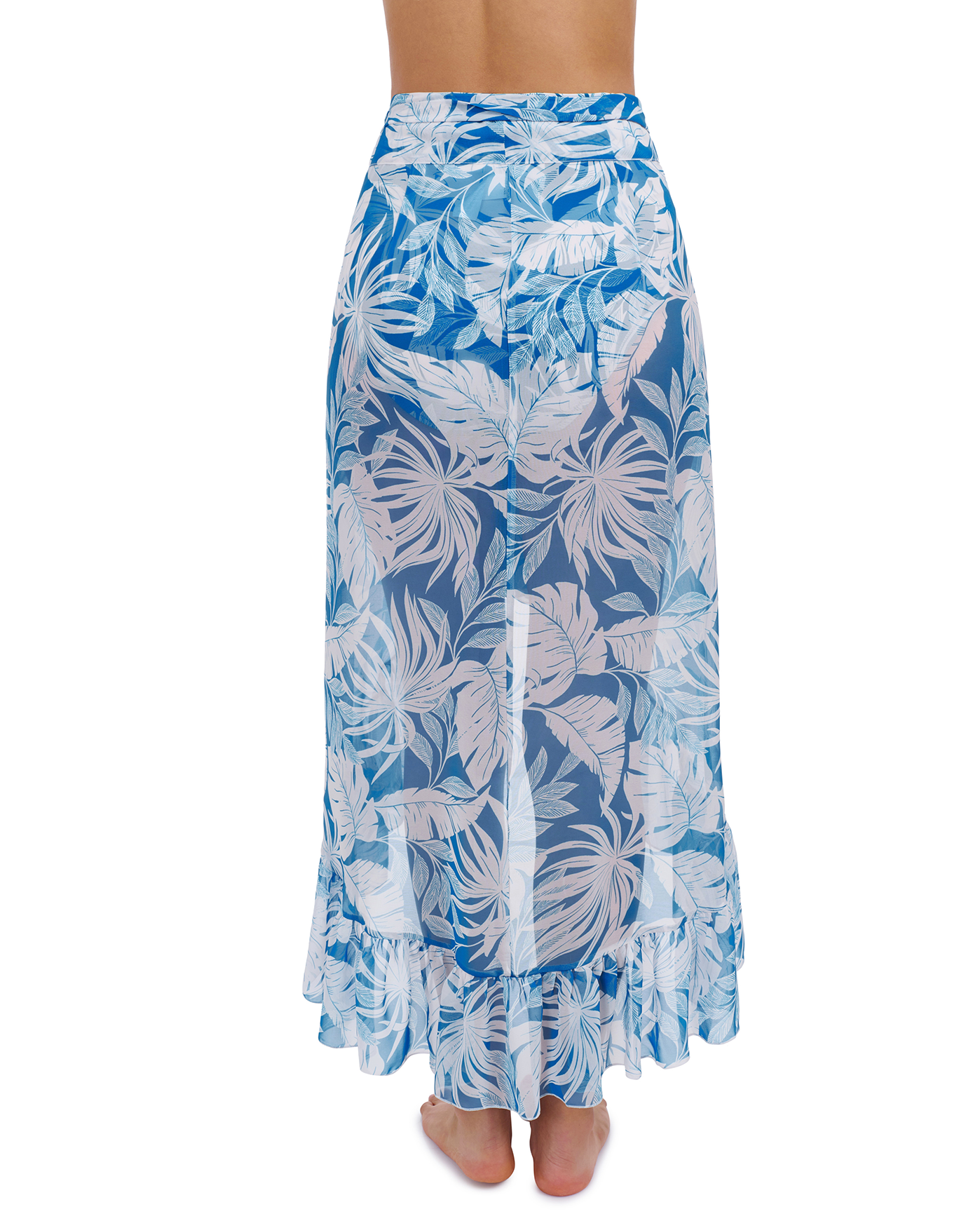 Profile By Gottex Malaya Ruffled High Low Cover Up Wrap Skirt | Profile Malaya Teal and White