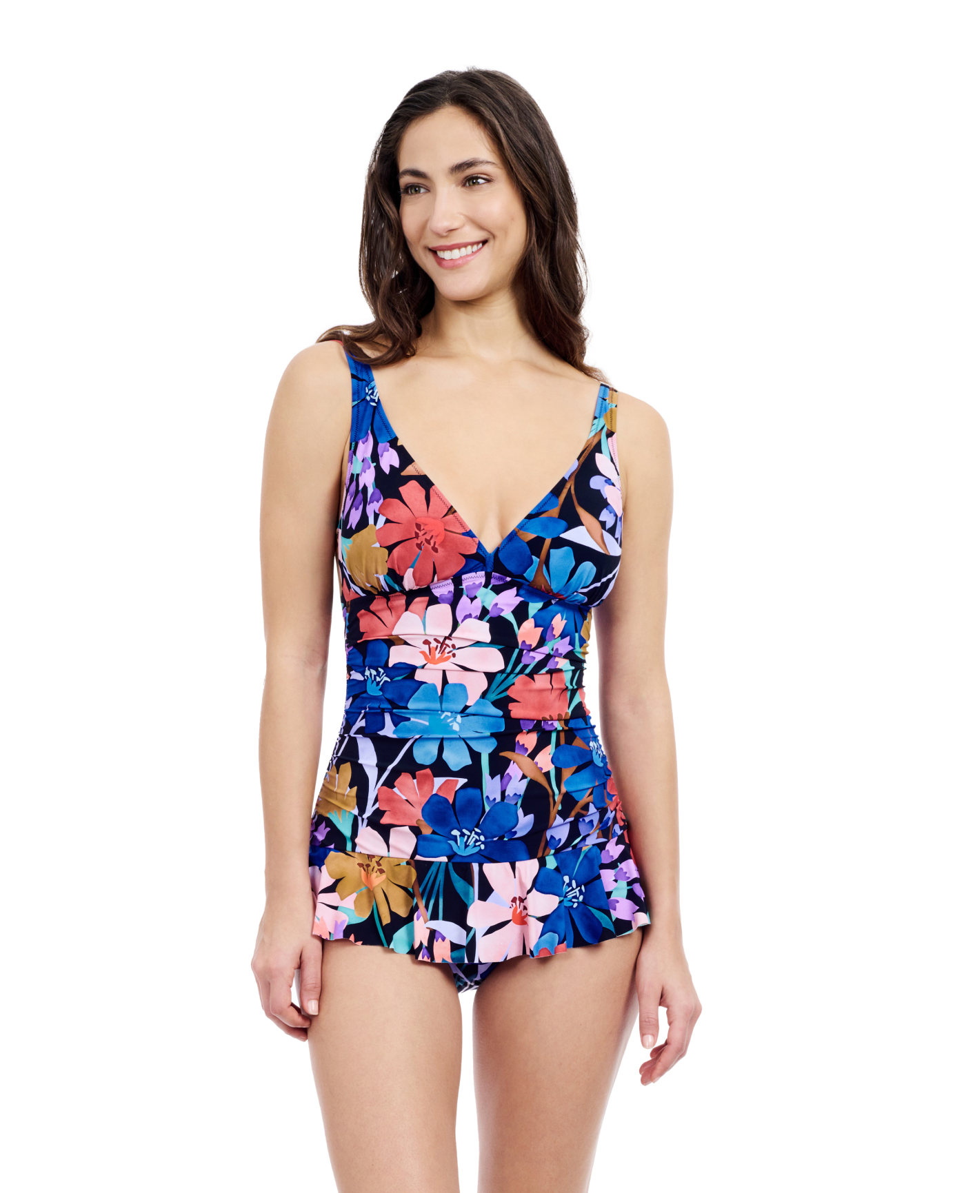 Melody D Cup V-Neck Swimdress-Black multi