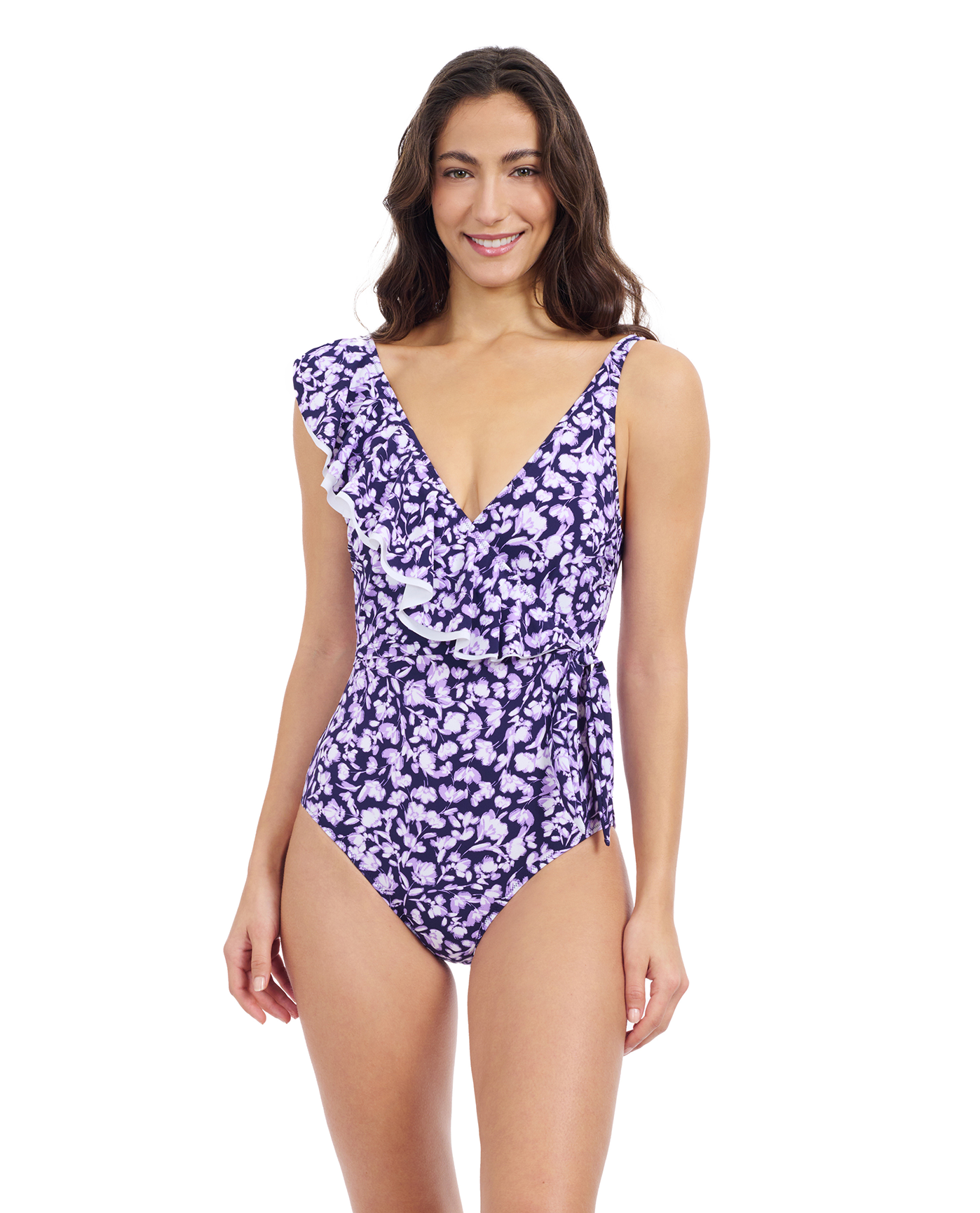 Juliette Asymmetrical Ruffle Surplice One Piece Swimsuit - Neck Asymmetrical One-Piece Swimsuit