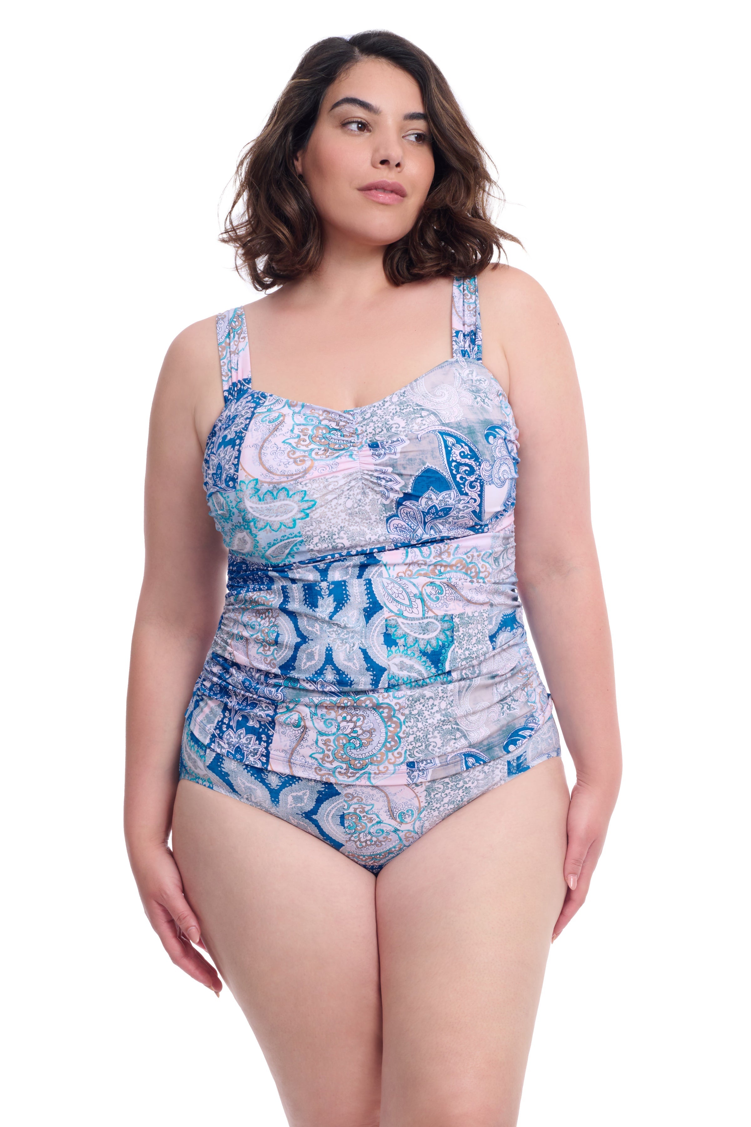 Profile By Gottex Karma Plus Size Underwire Bandeau Swimdress | Profile Karma Blue Multi