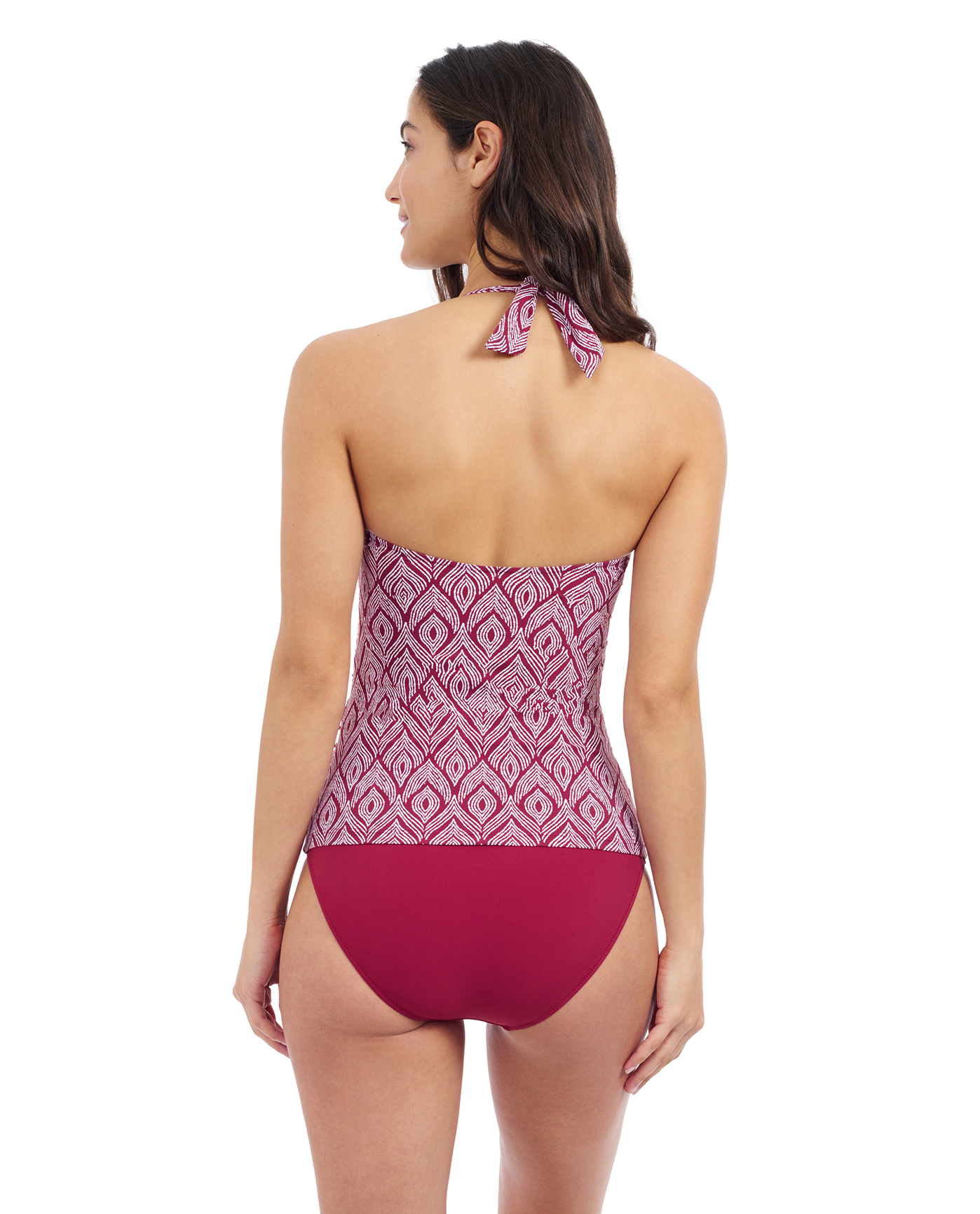Profile By Gottex Plume V Neck Halter Tankini | Profile Plume Brick and White