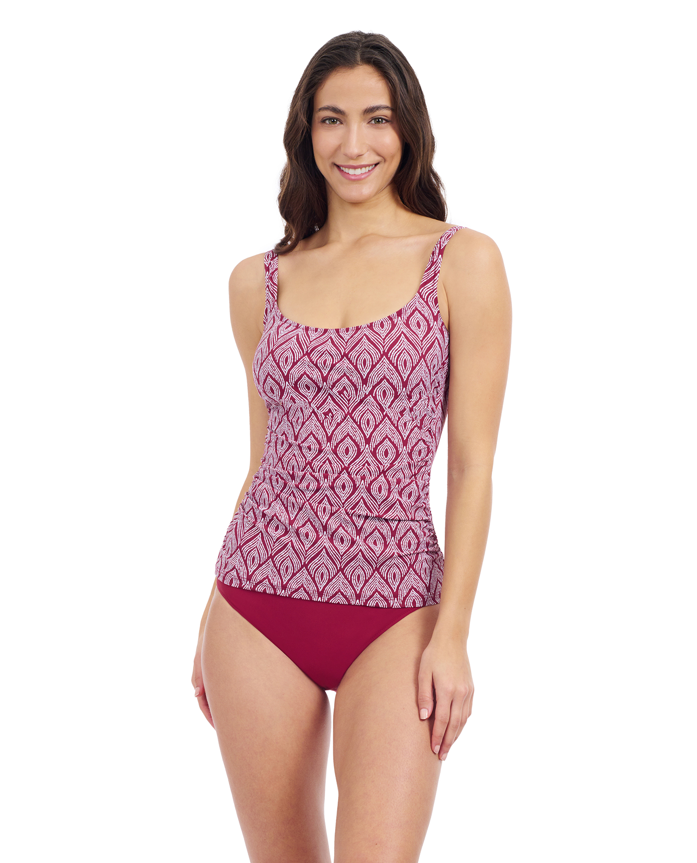 Profile By Gottex Plume D Cup Underwire Tankini | Profile Plume Brick and White
