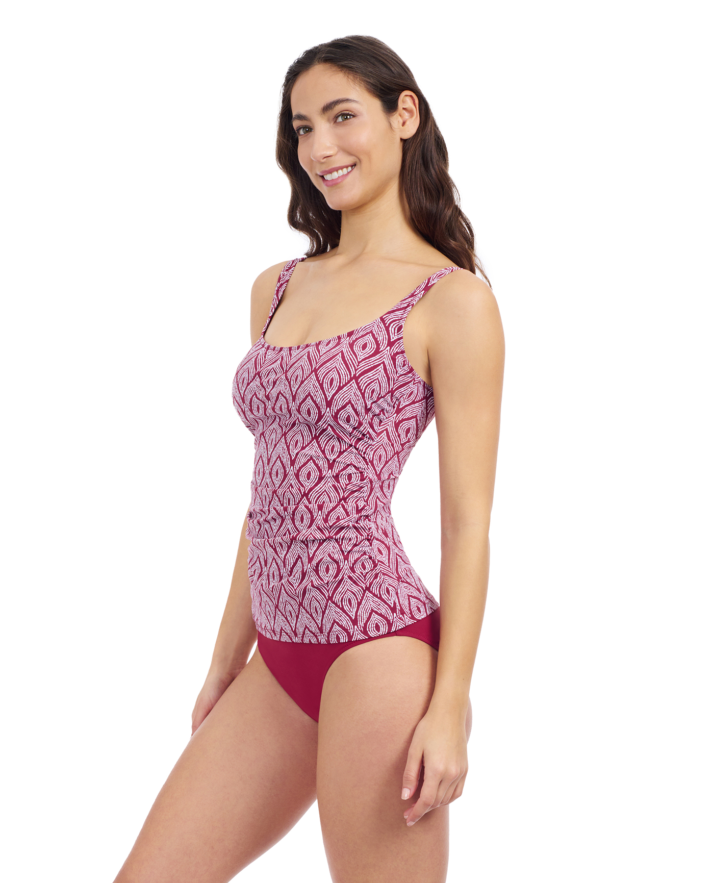 Profile By Gottex Plume D Cup Underwire Tankini | Profile Plume Brick and White