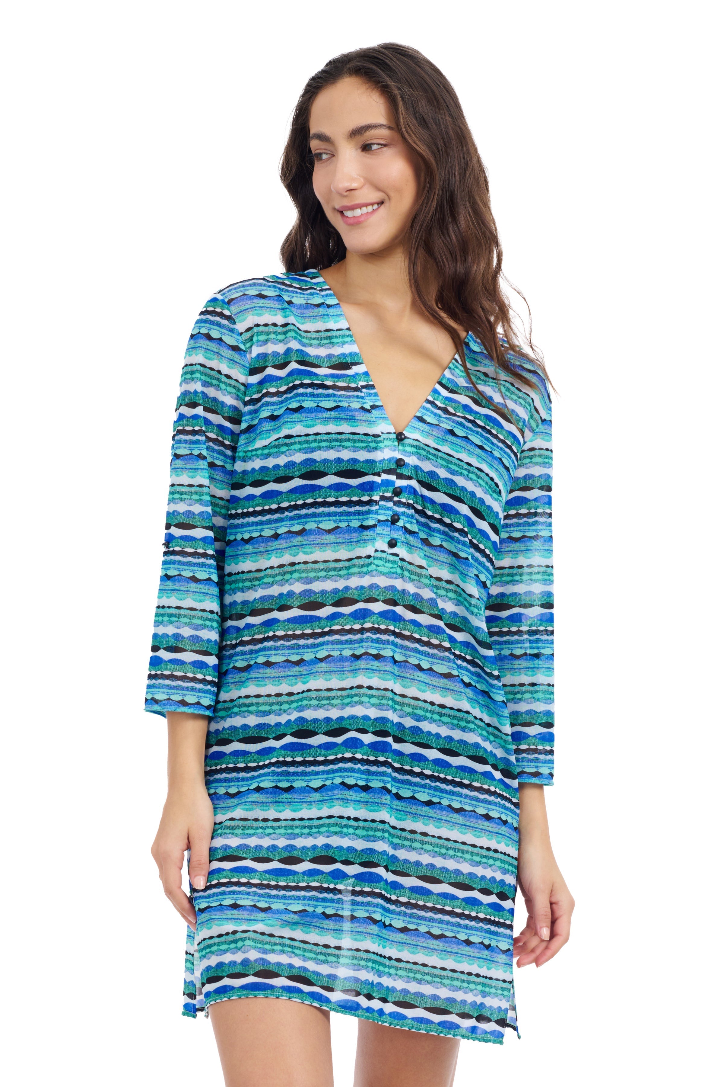 Profile By Gottex Bachata Tunic Cover Up Dress | Bachata Blue Multi
