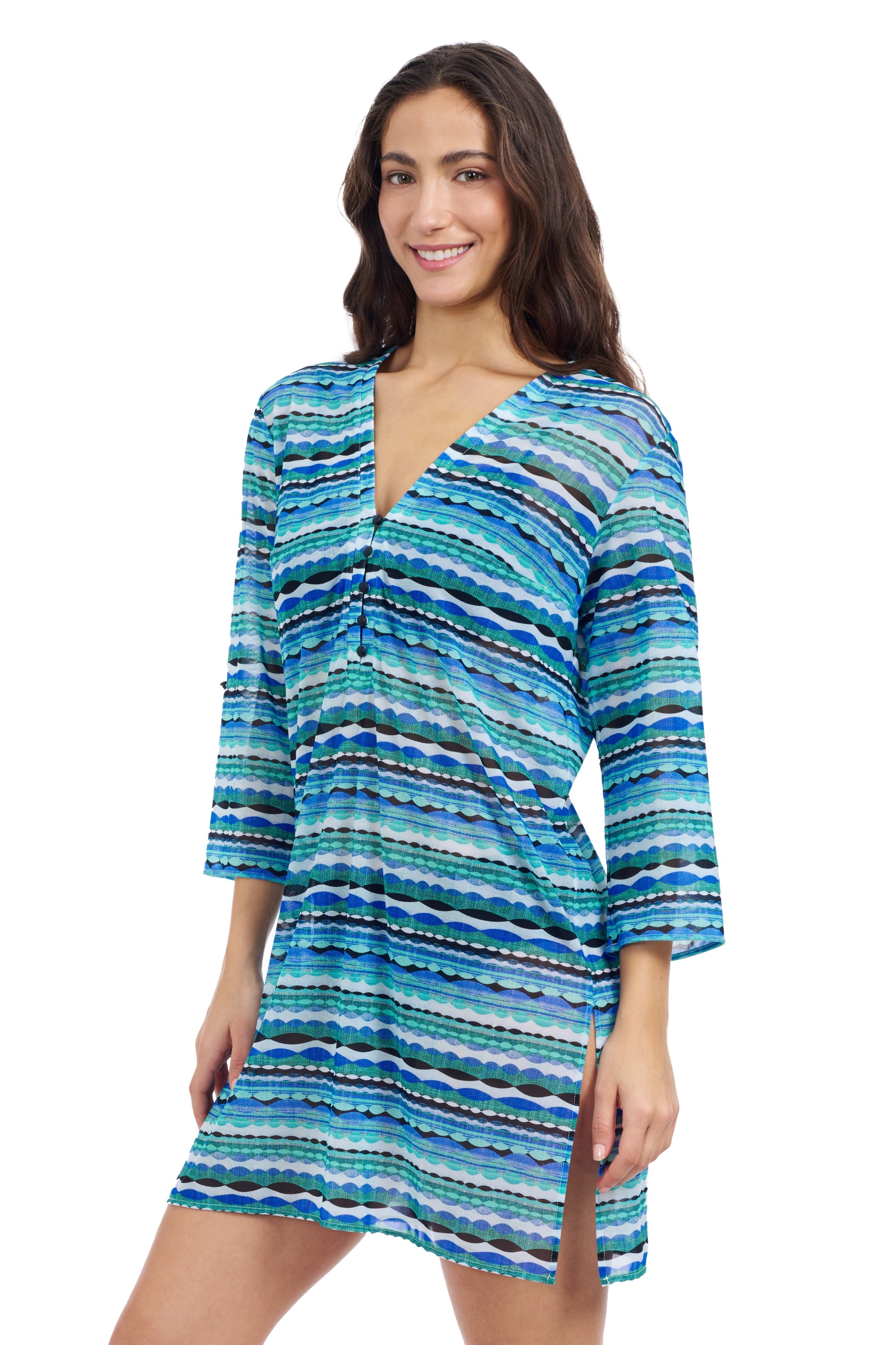 Profile By Gottex Bachata Tunic Cover Up Dress | Bachata Blue Multi