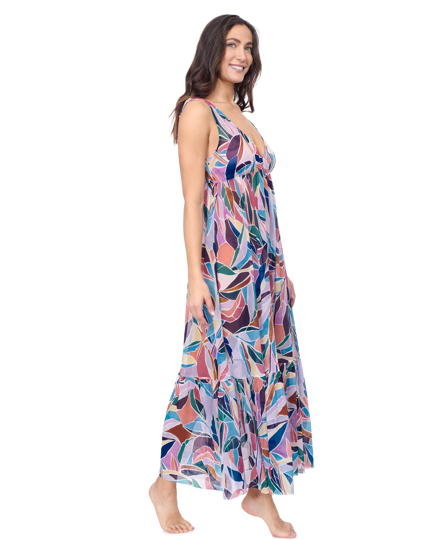 Aura V Neck Maxi Mesh Dress
