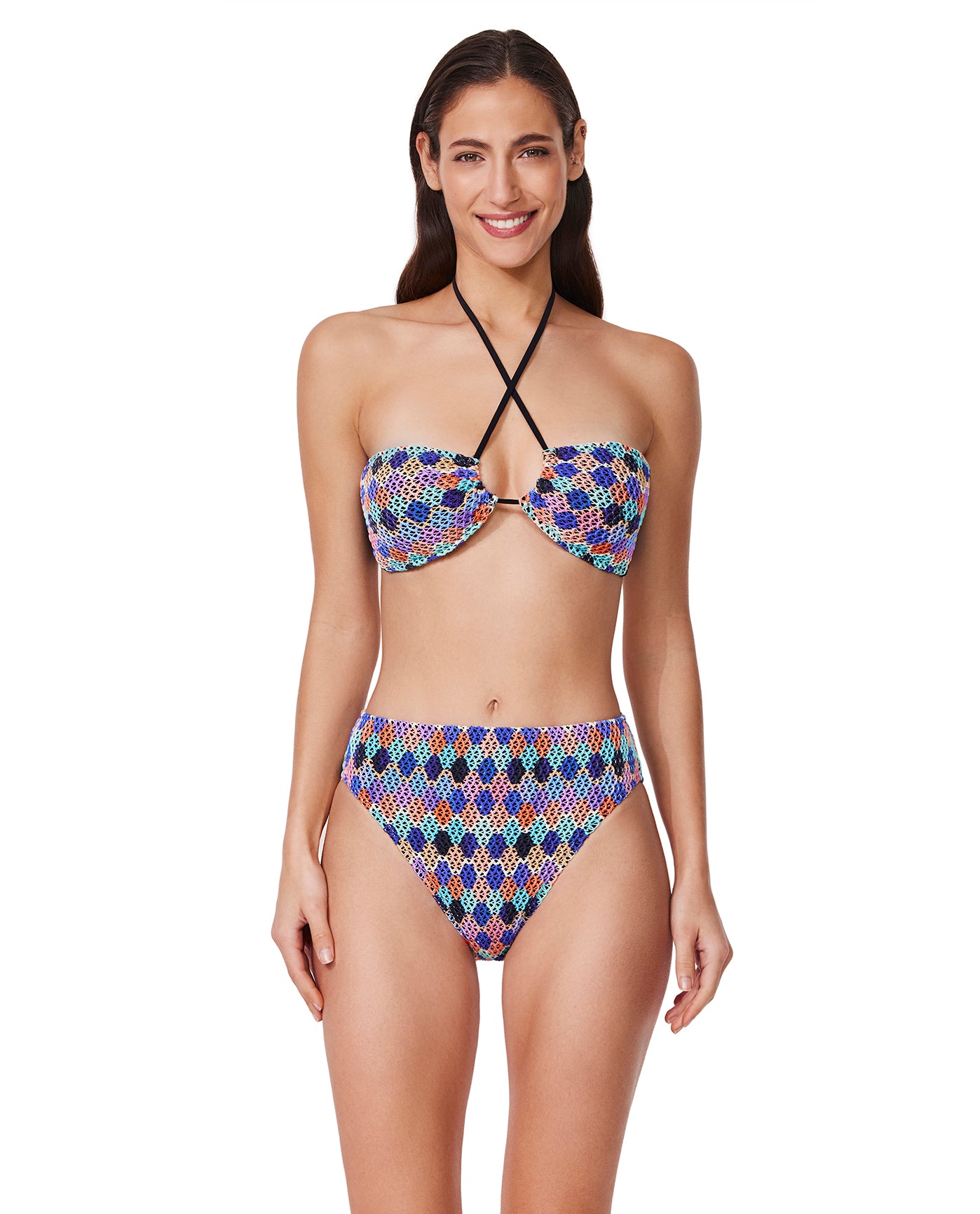 Retro Riviera Bandeau Halter Netted Crochet Bikini Top