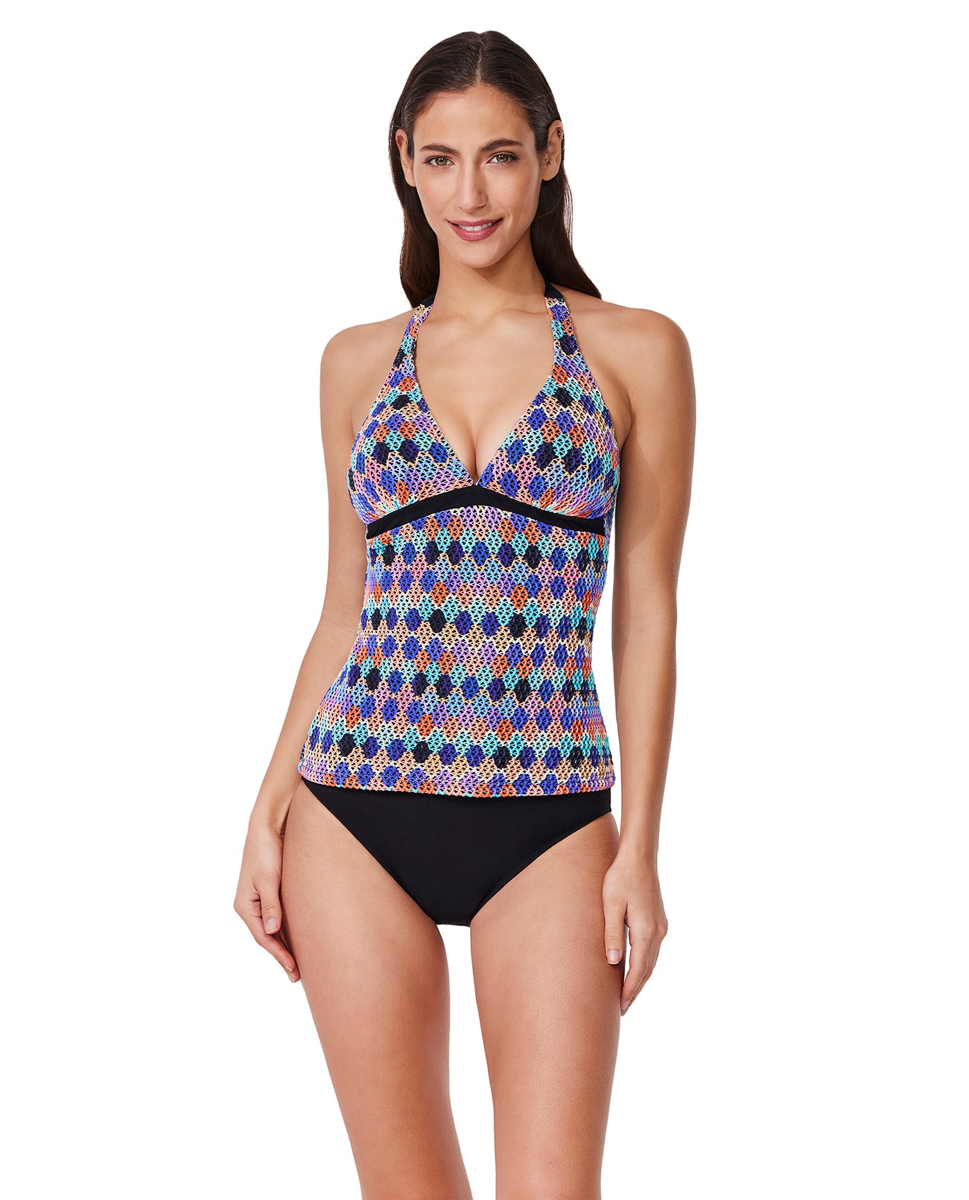 Retro Riviera Halter Netted Crochet Tankini Top