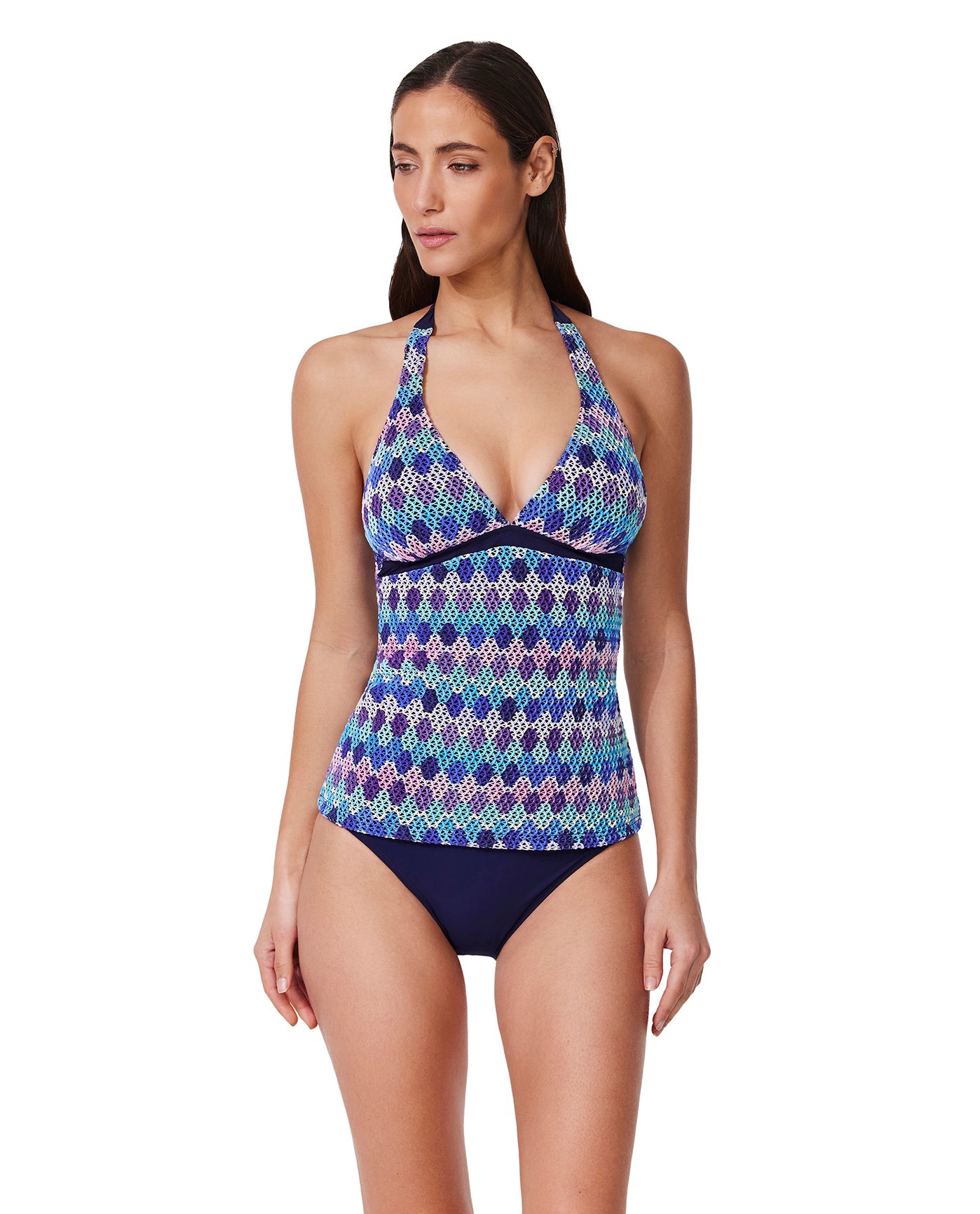 Retro Riviera Halter Netted Crochet Tankini Top
