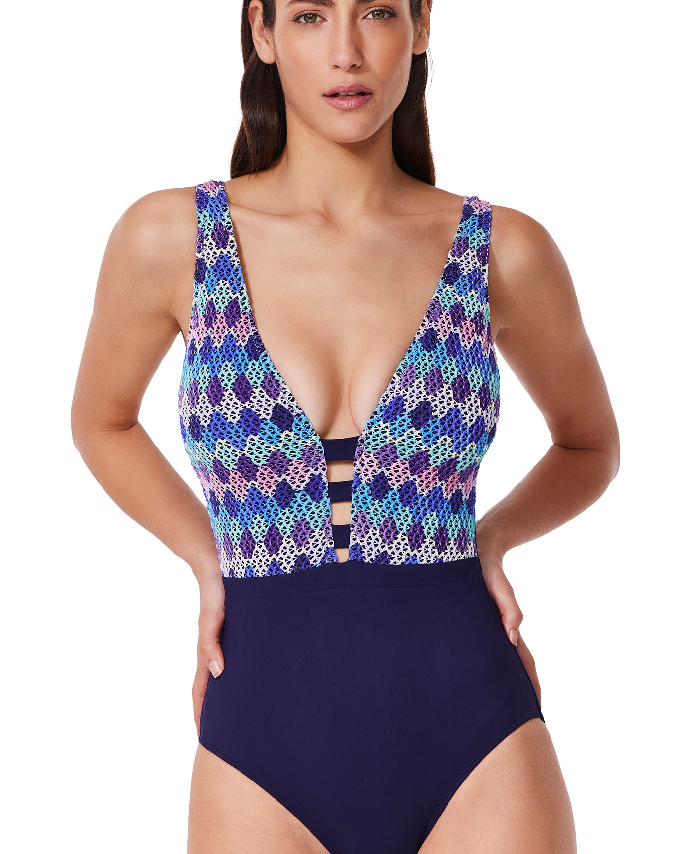 Retro Riviera Halter Netted Crochet One Piece Mutli