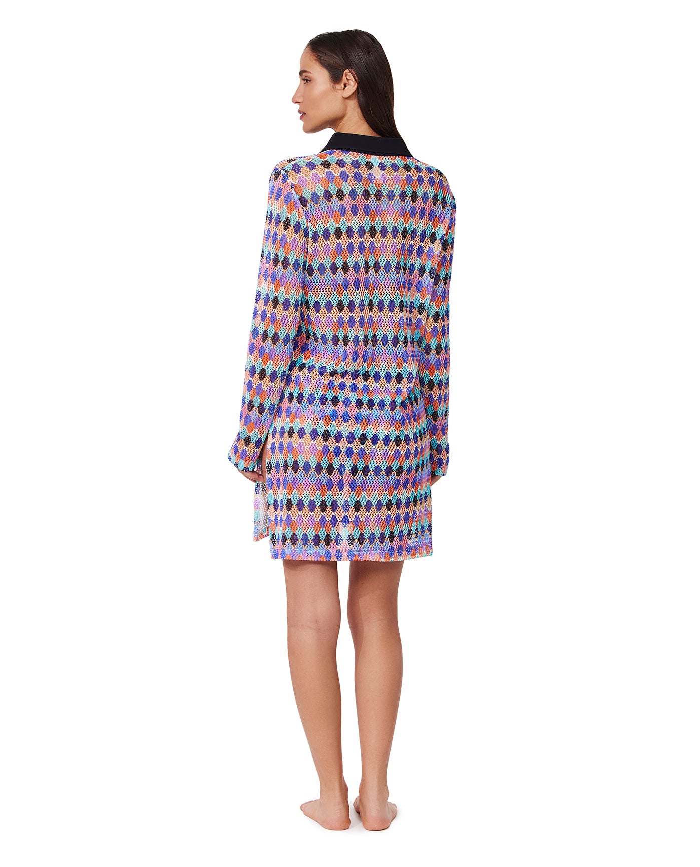 Retro Riviera Netted Crochet Buttoned Tunic Cover-Up