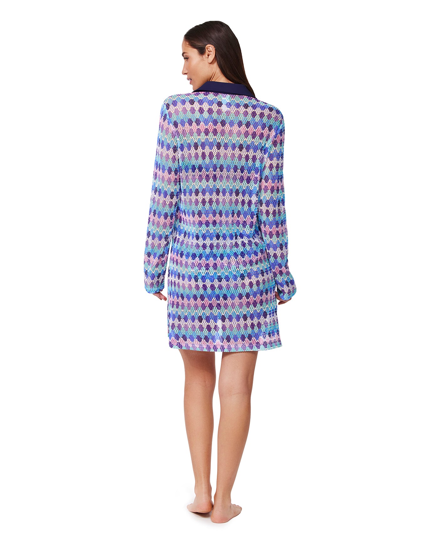 Retro Riviera Netted Crochet Buttoned Tunic Cover-Up