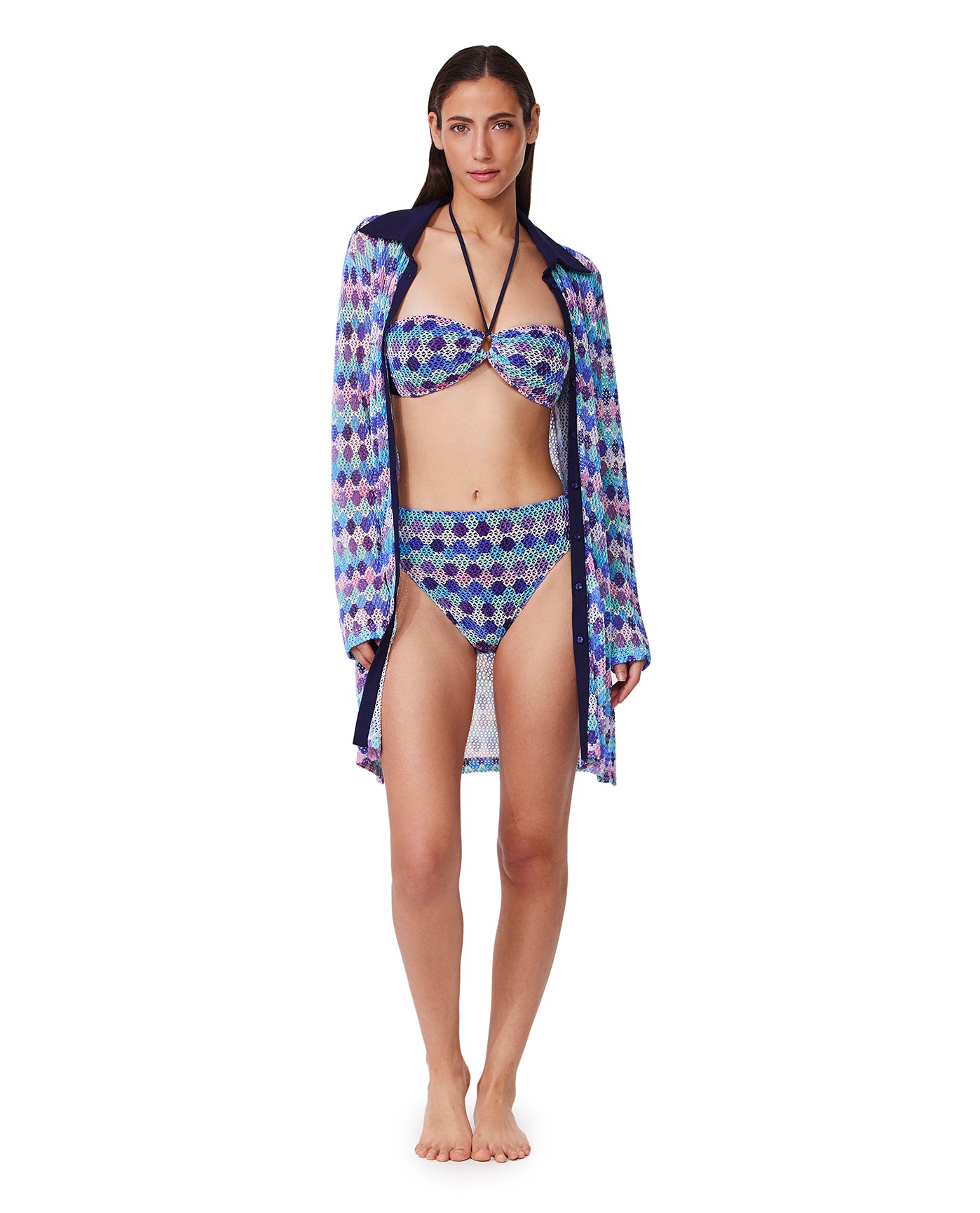 Retro Riviera Netted Crochet Buttoned Tunic Cover-Up