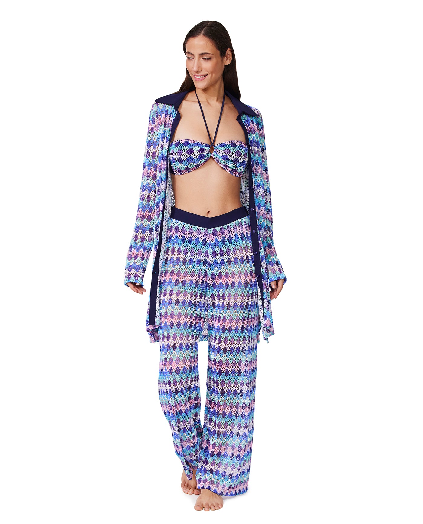 Retro Riviera Netted Crochet Buttoned Tunic Cover-Up