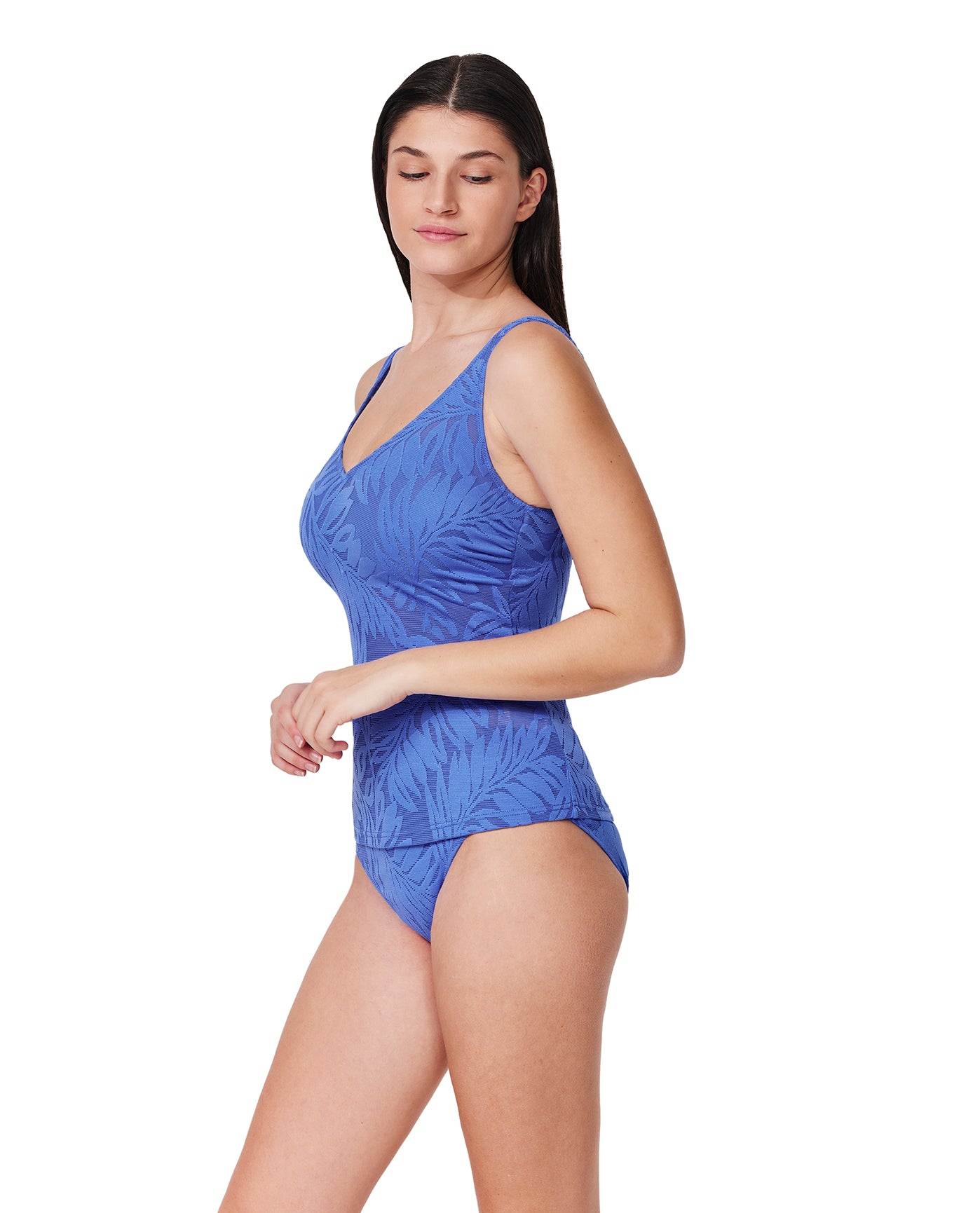 Skyfall Textured V-Neck D-Cup Tankini Top-Hamp blue