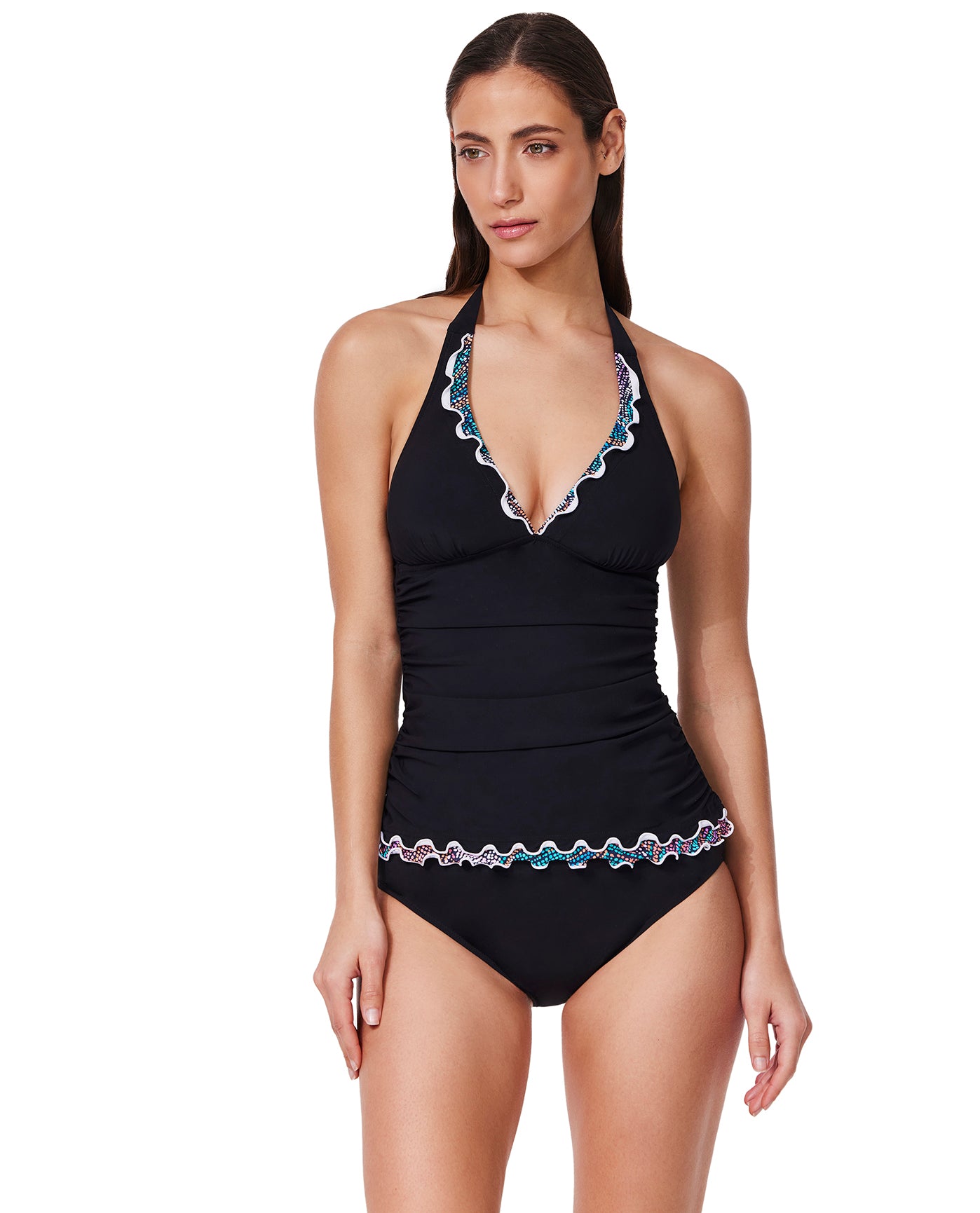 Layla Tricolore Halter Tankini Top | Black