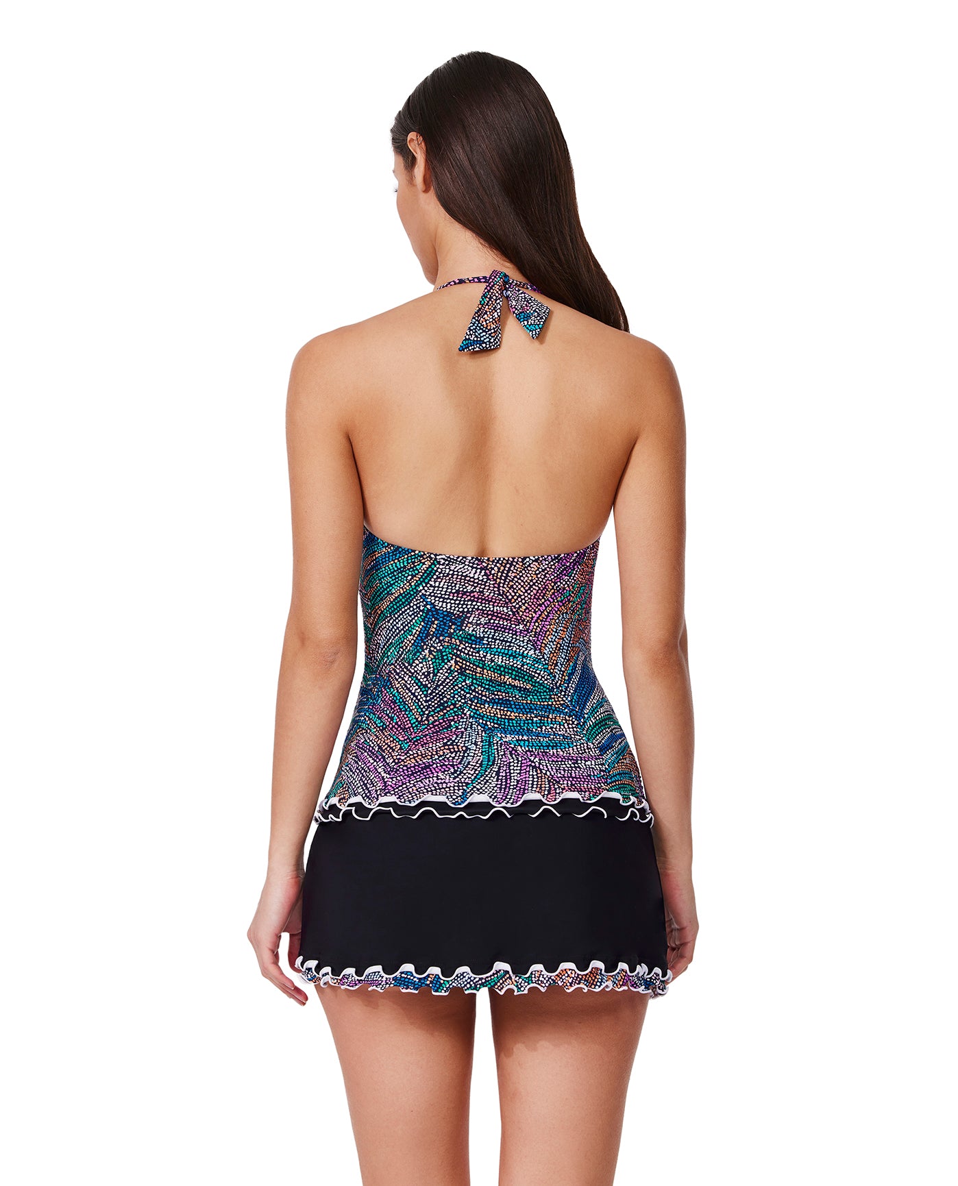 Layla Tricolore Halter Tankini Top-Blackmulti