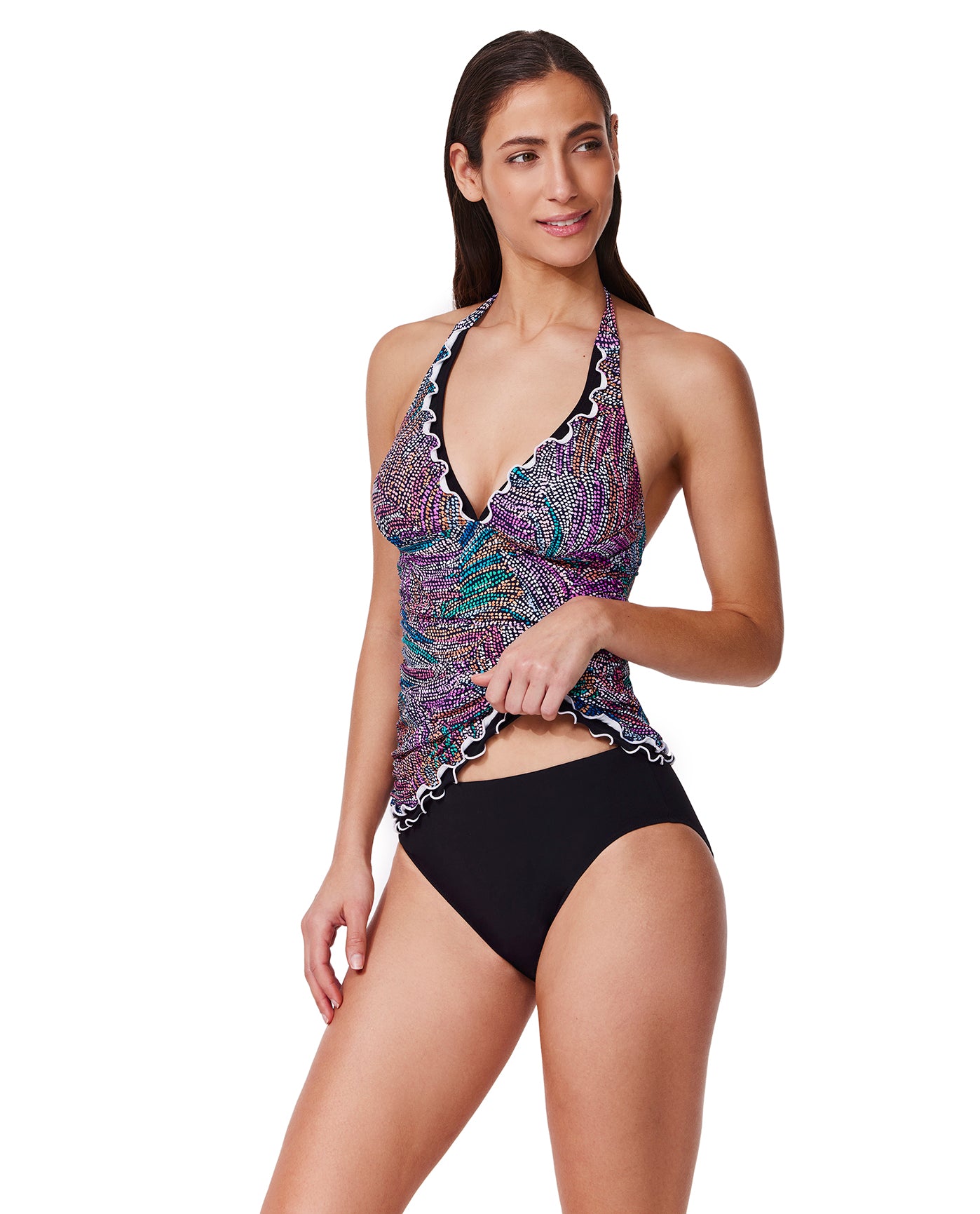 Layla Tricolore Halter Tankini Top-Blackmulti