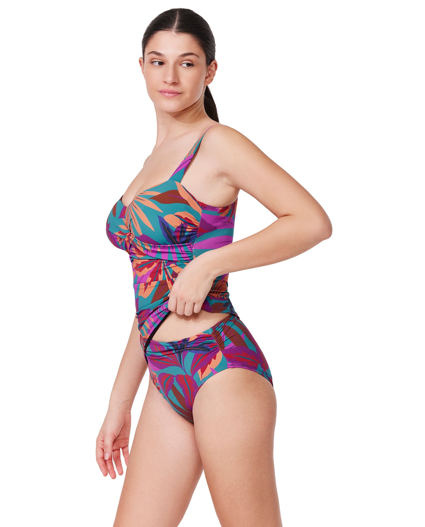 Plantopia D-Cup Tankini Top-Multi teal