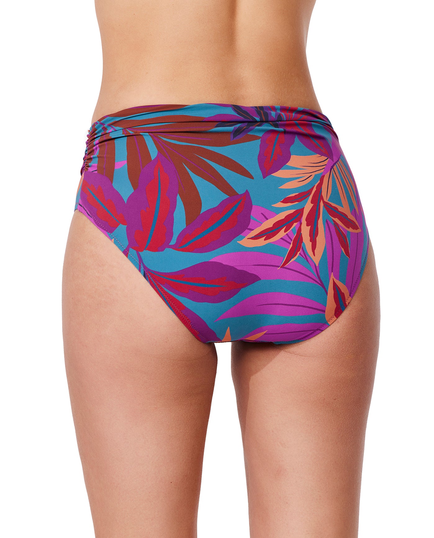 Plantopia Shirred High Waist Swim Bottom-Multi teal