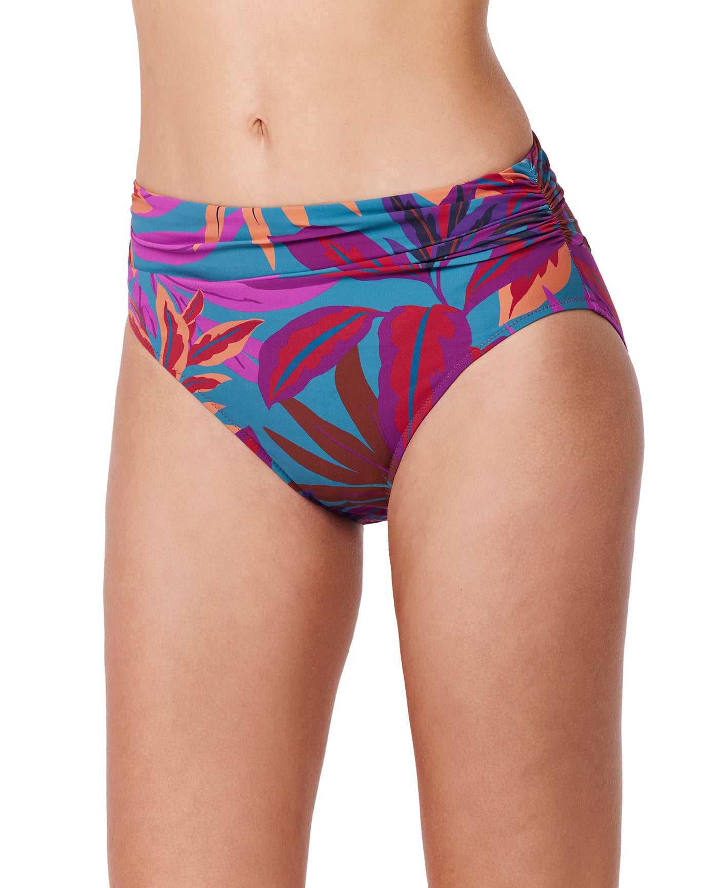 Plantopia Shirred High Waist Swim Bottom-Multi teal