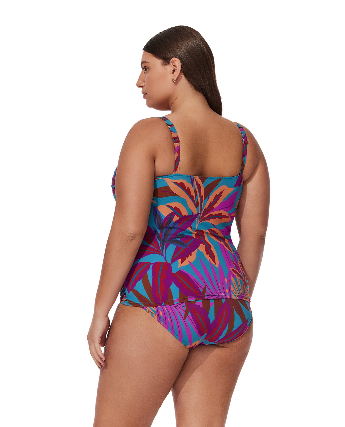 Plantopia Plus Size Tankini Top-Multi teal