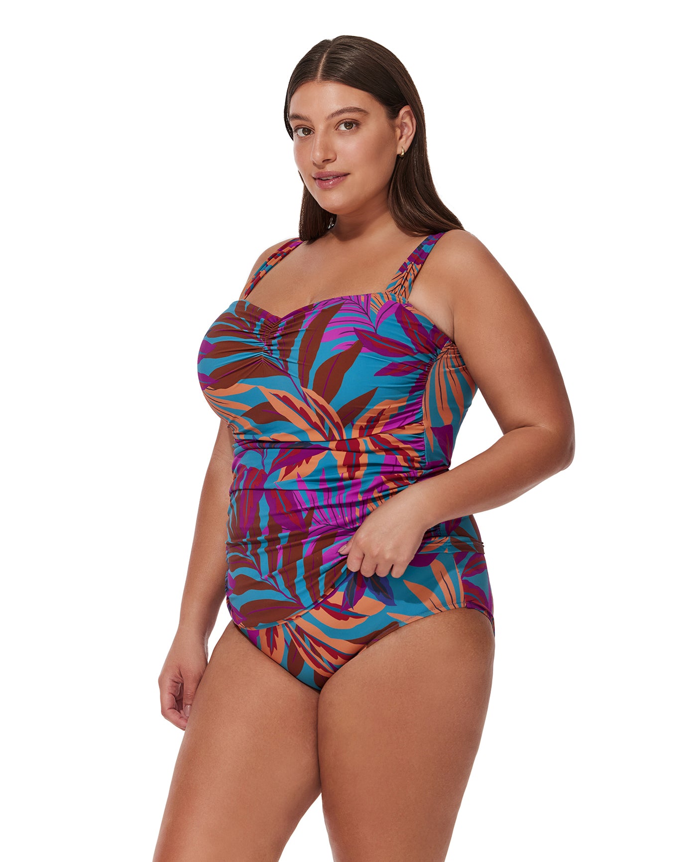 Plantopia Plus Size Tankini Top-Multi teal