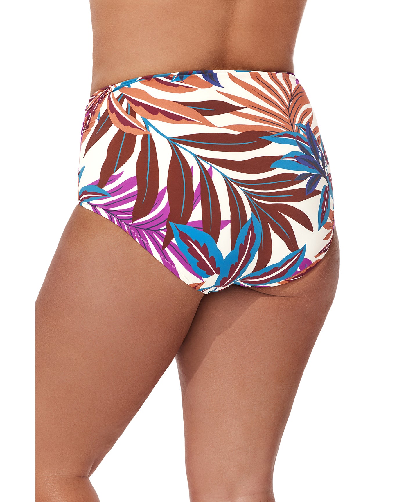 Plantopia Plus Size Shirred High Waist Swim Bottom-Multi