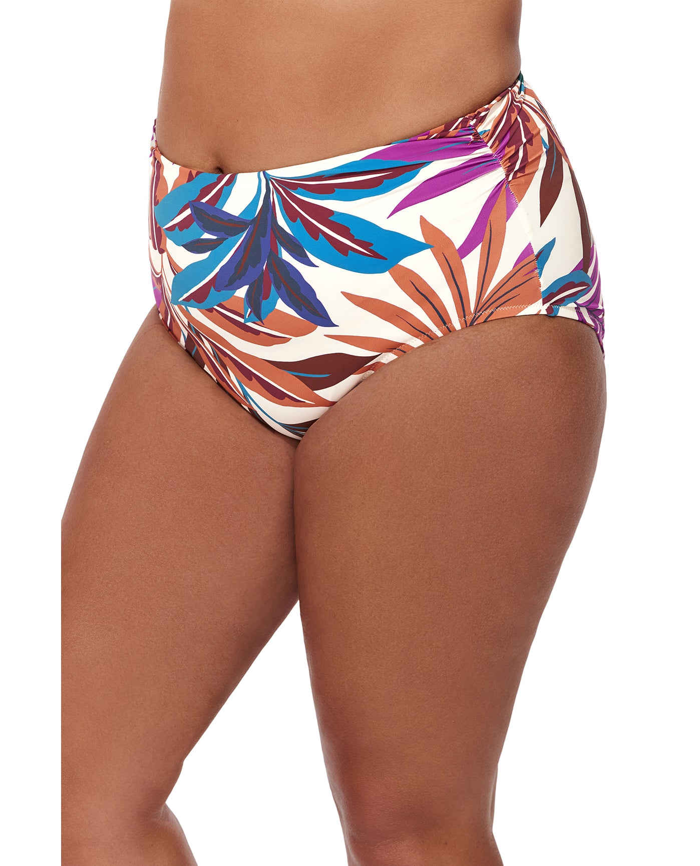 Plantopia Plus Size Shirred High Waist Swim Bottom-Multi