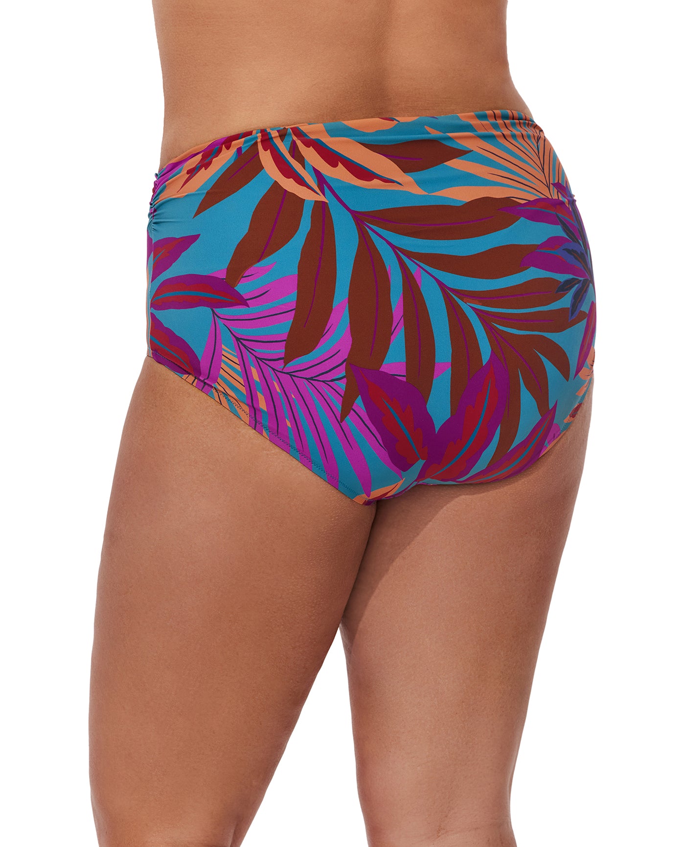 Plantopia Plus Size Shirred High Waist Swim Bottom-Multi teal