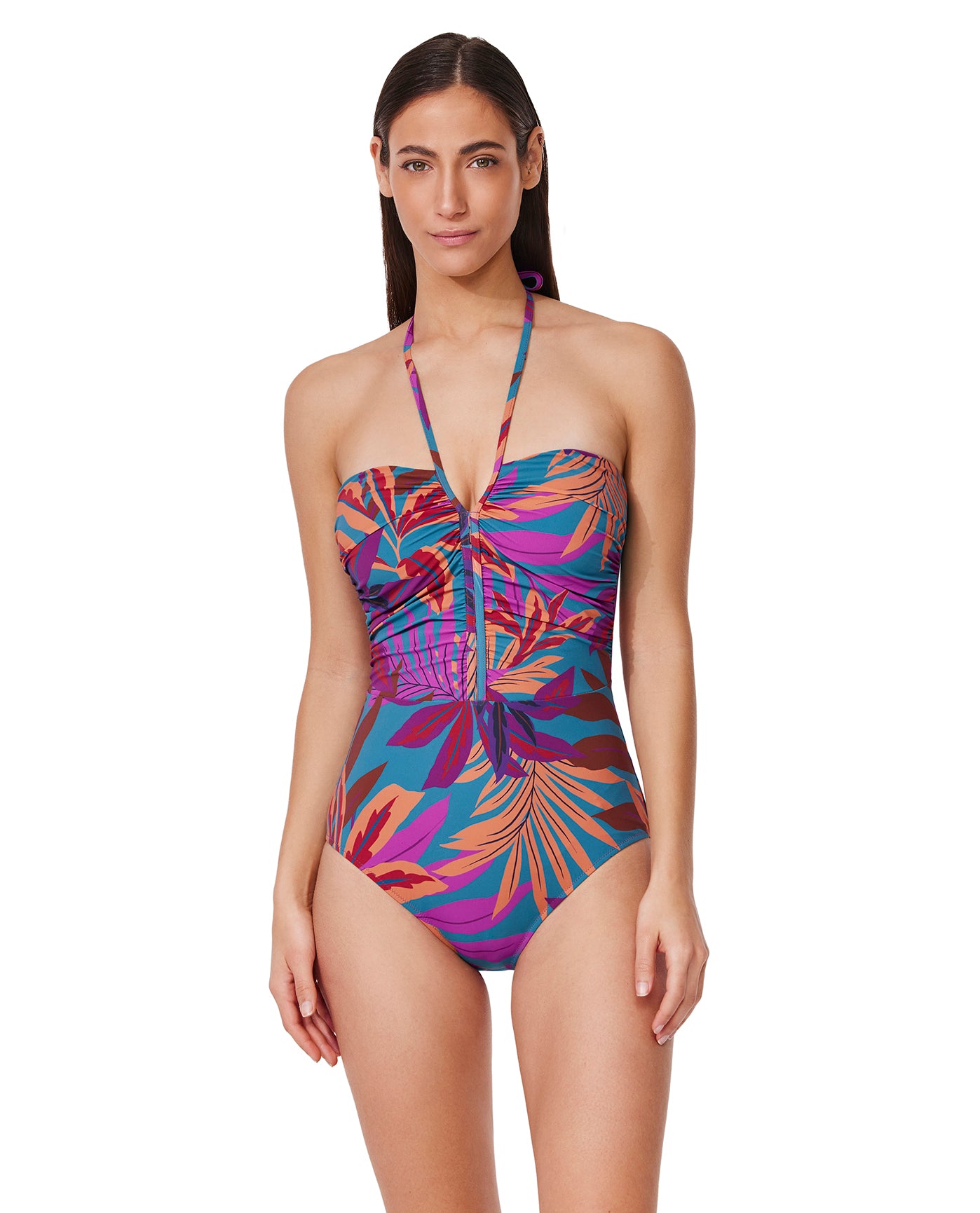 Gottex Women's Anguilla Bandeau One Piece Swimsuit - Batik Print, Tummy Control, Adjustable Straps, Chlorine Safe