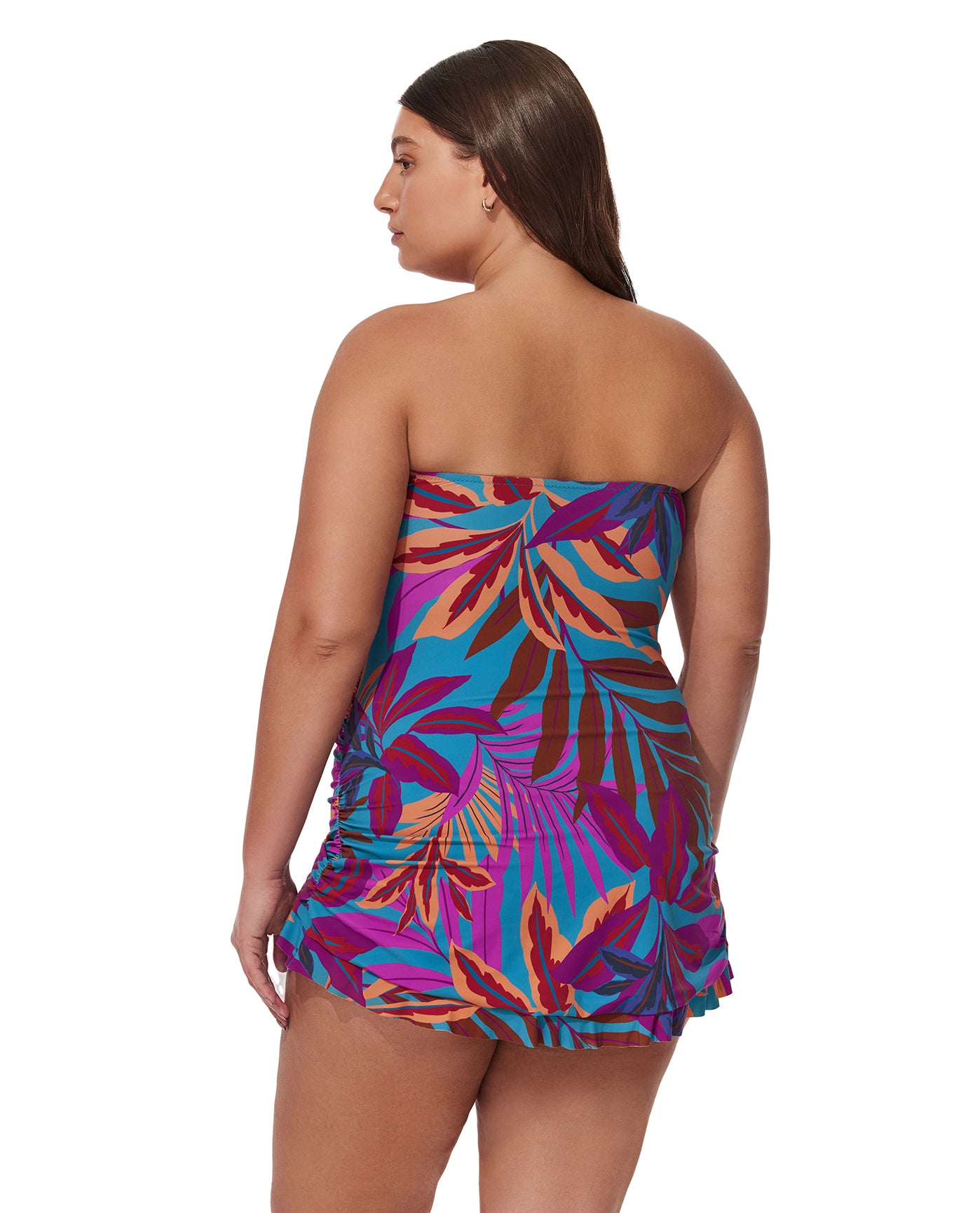 Plantopia Plus Size Bandeau Swimdress-Multi teal