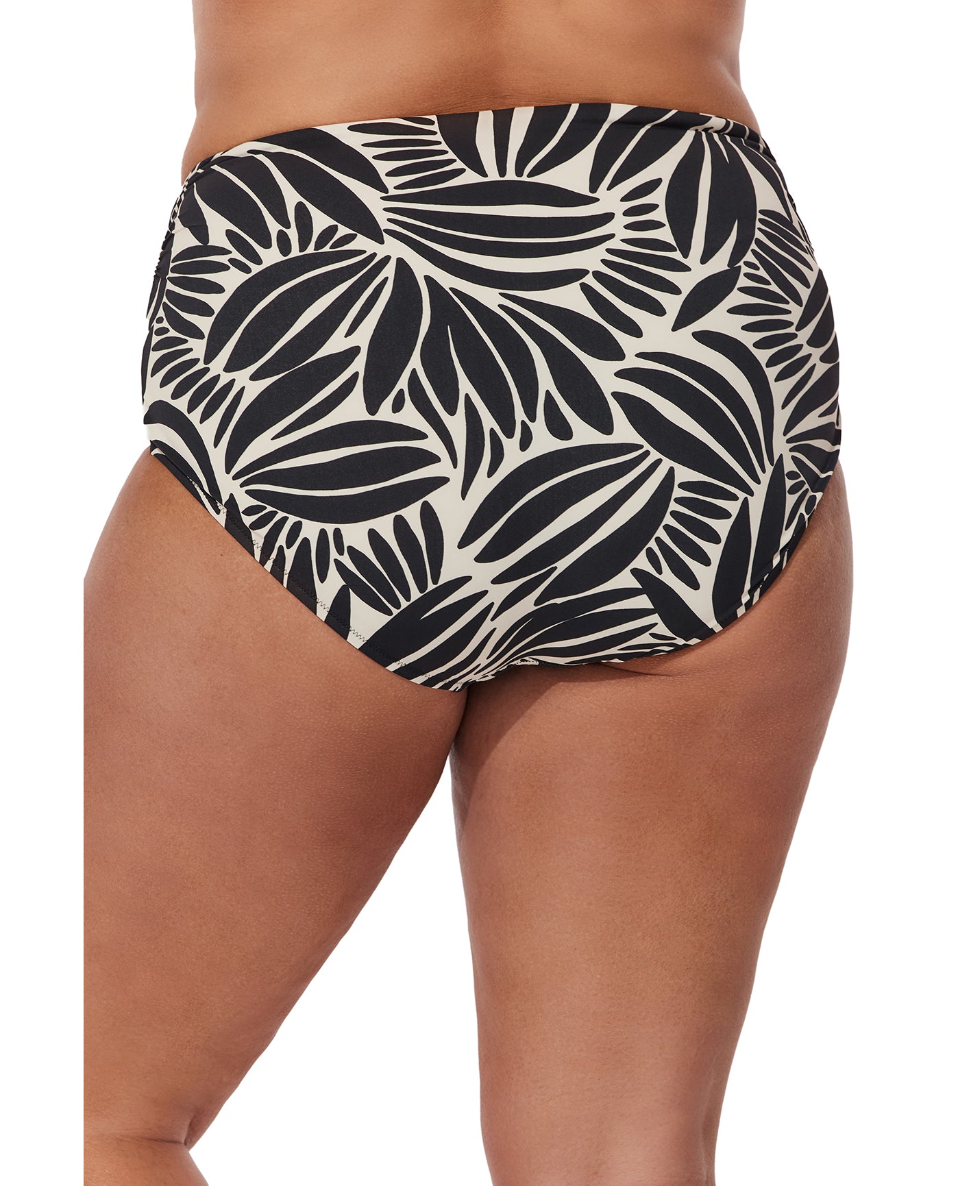 Comeback Plus Size Shirred High Waist Swim Bottom-Blk/wh
