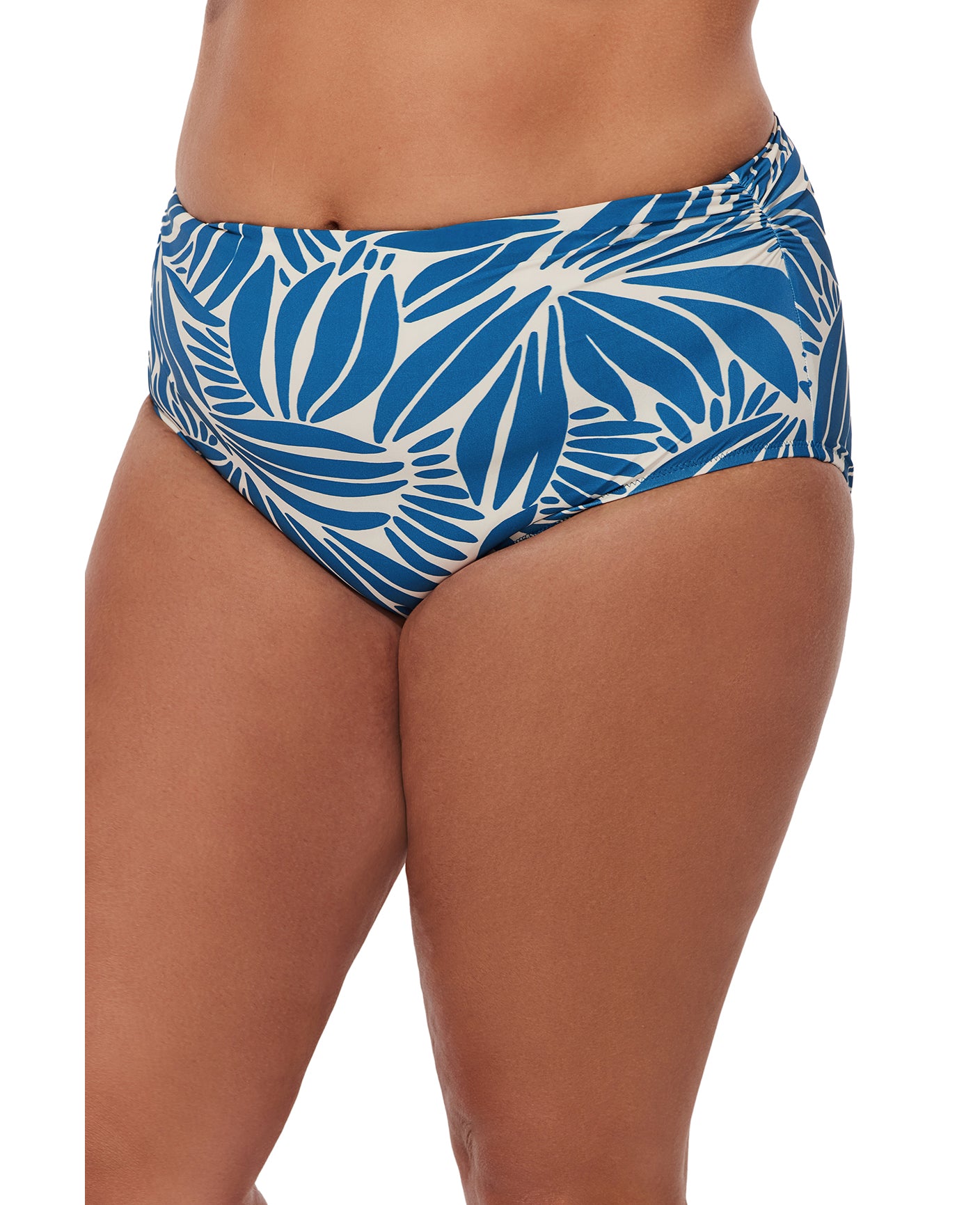 Comeback Plus Size Shirred High Waist Swim Bottom-Petr/whi