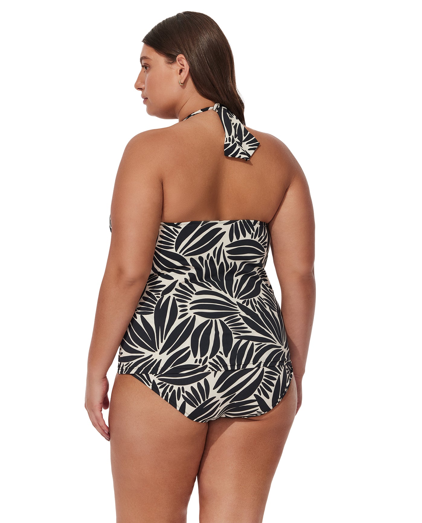 Comeback Plus Size Halter Tankini Top -Blk/wh