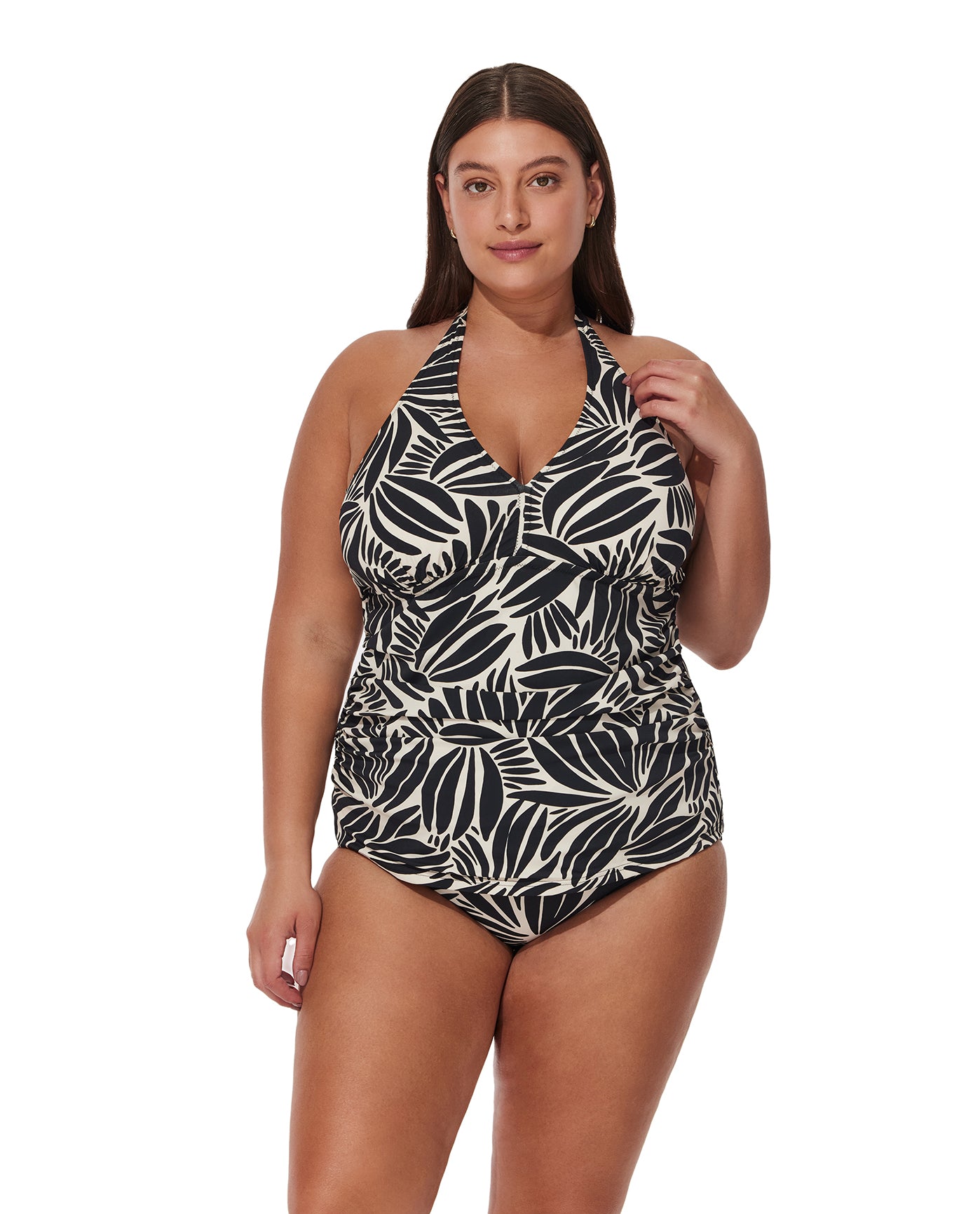 Comeback Plus Size Halter Tankini Top -Blk/wh