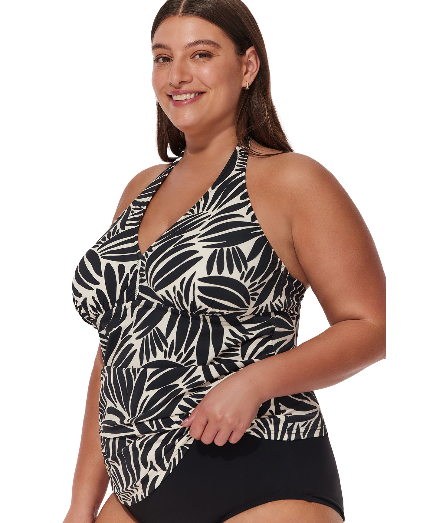 Comeback Plus Size Halter Tankini Top -Blk/wh