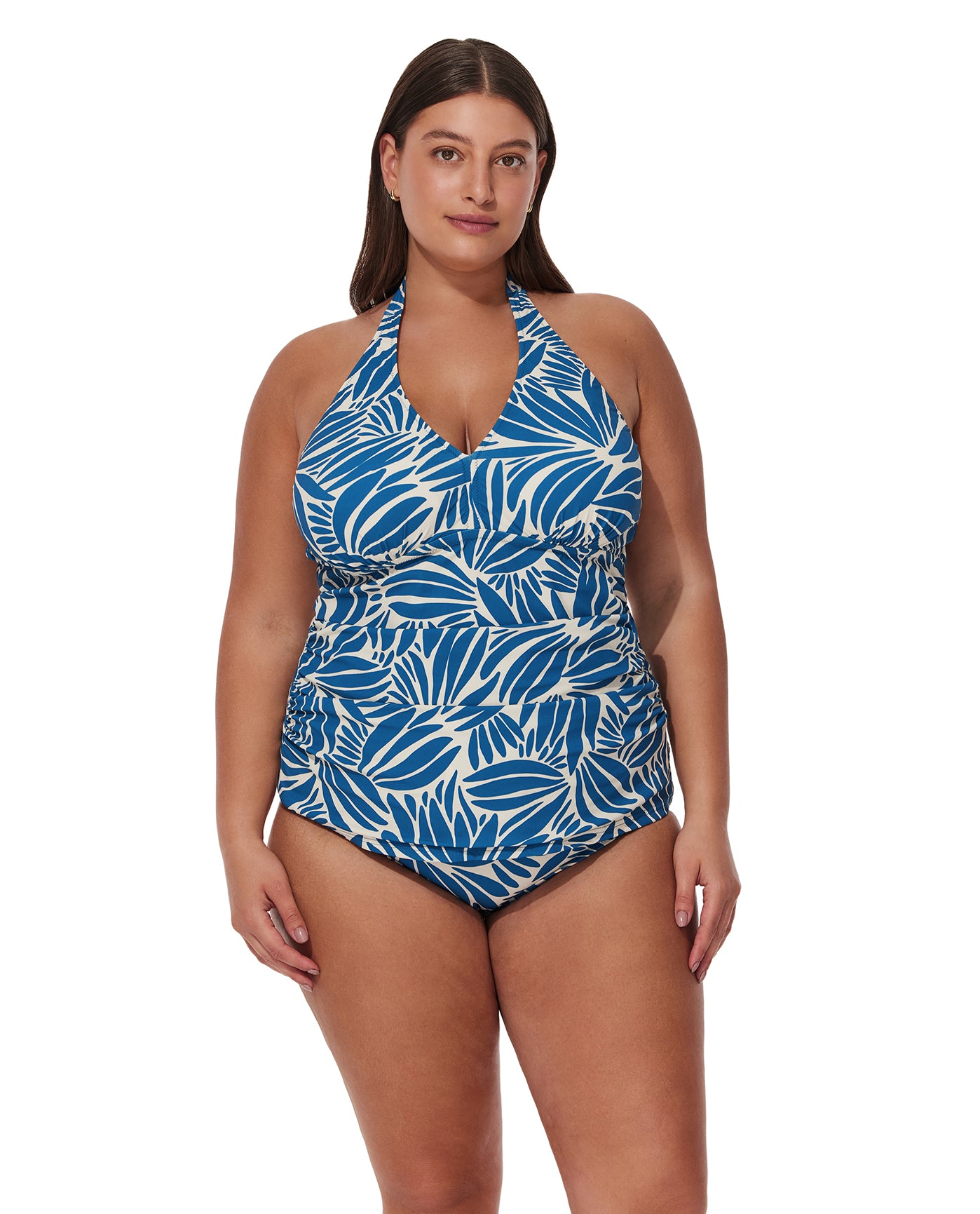 Comeback Plus Size Halter Tankini Top-Petr/whi