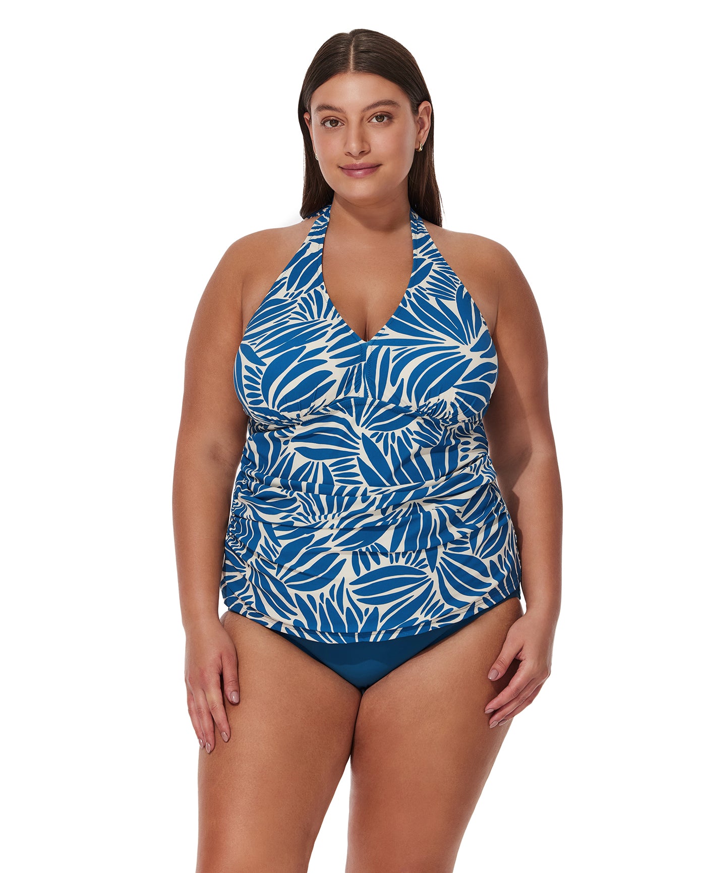 Comeback Plus Size Halter Tankini Top-Petr/whi