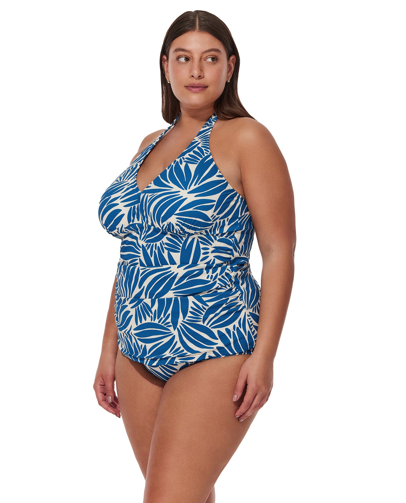 Comeback Plus Size Halter Tankini Top-Petr/whi