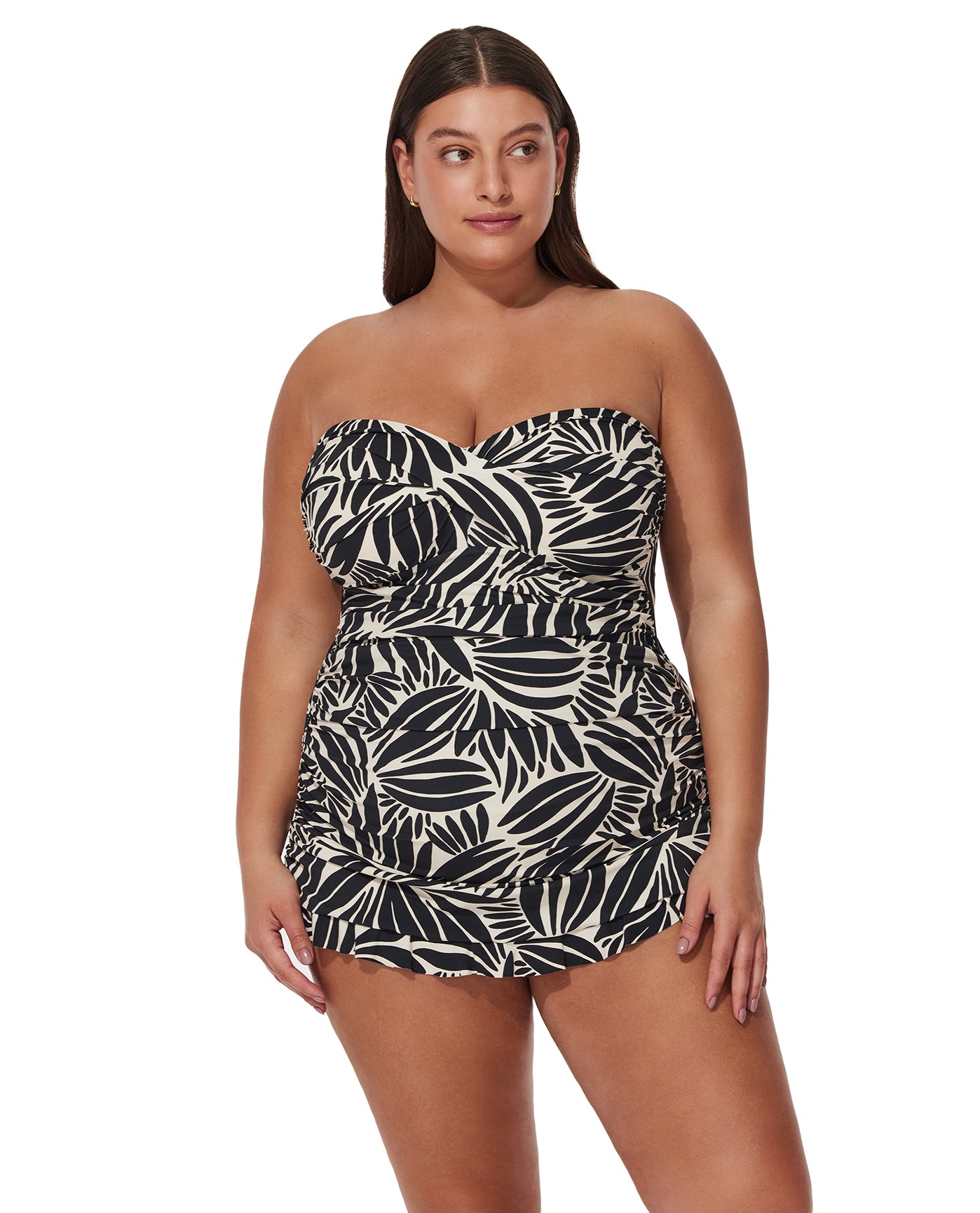 Comeback Plus Size Bandeau Swimdress-Blk/wh