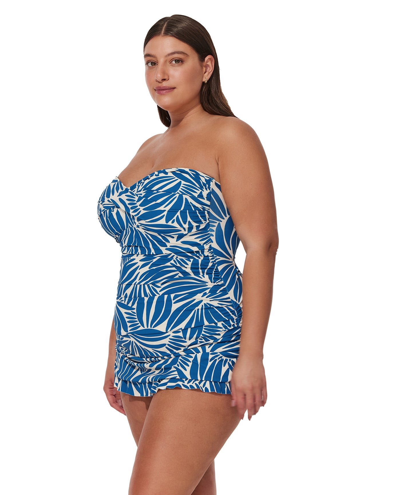 Comeback Plus Size Bandeau Swimdress -Petr/whi