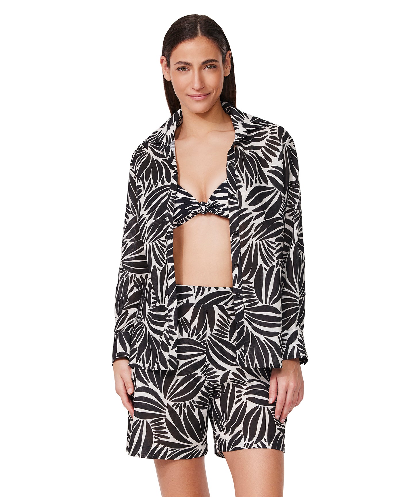 Comeback Button Down Shirt Cover-Up -Blk/wh