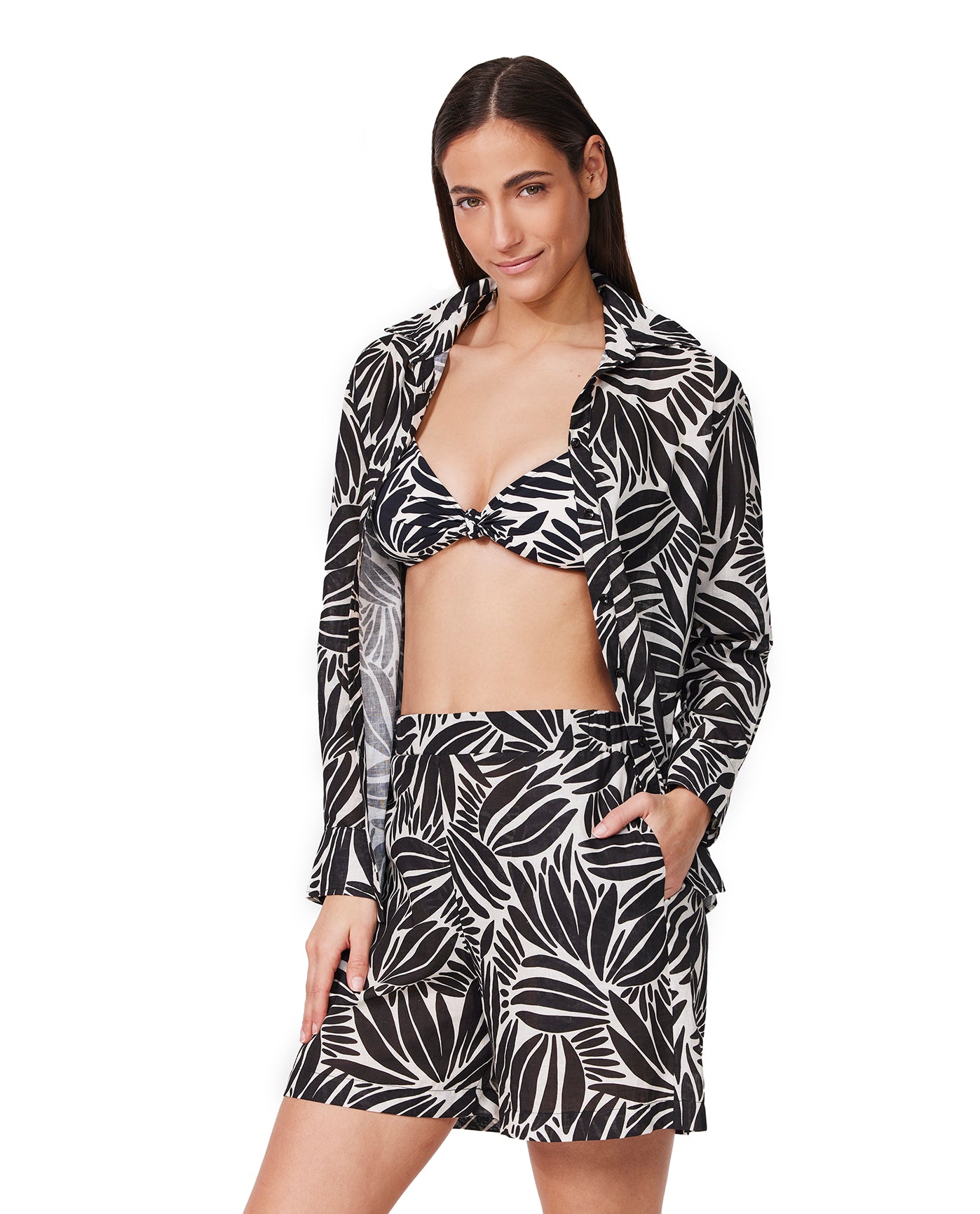 Comeback Button Down Shirt Cover-Up -Blk/wh