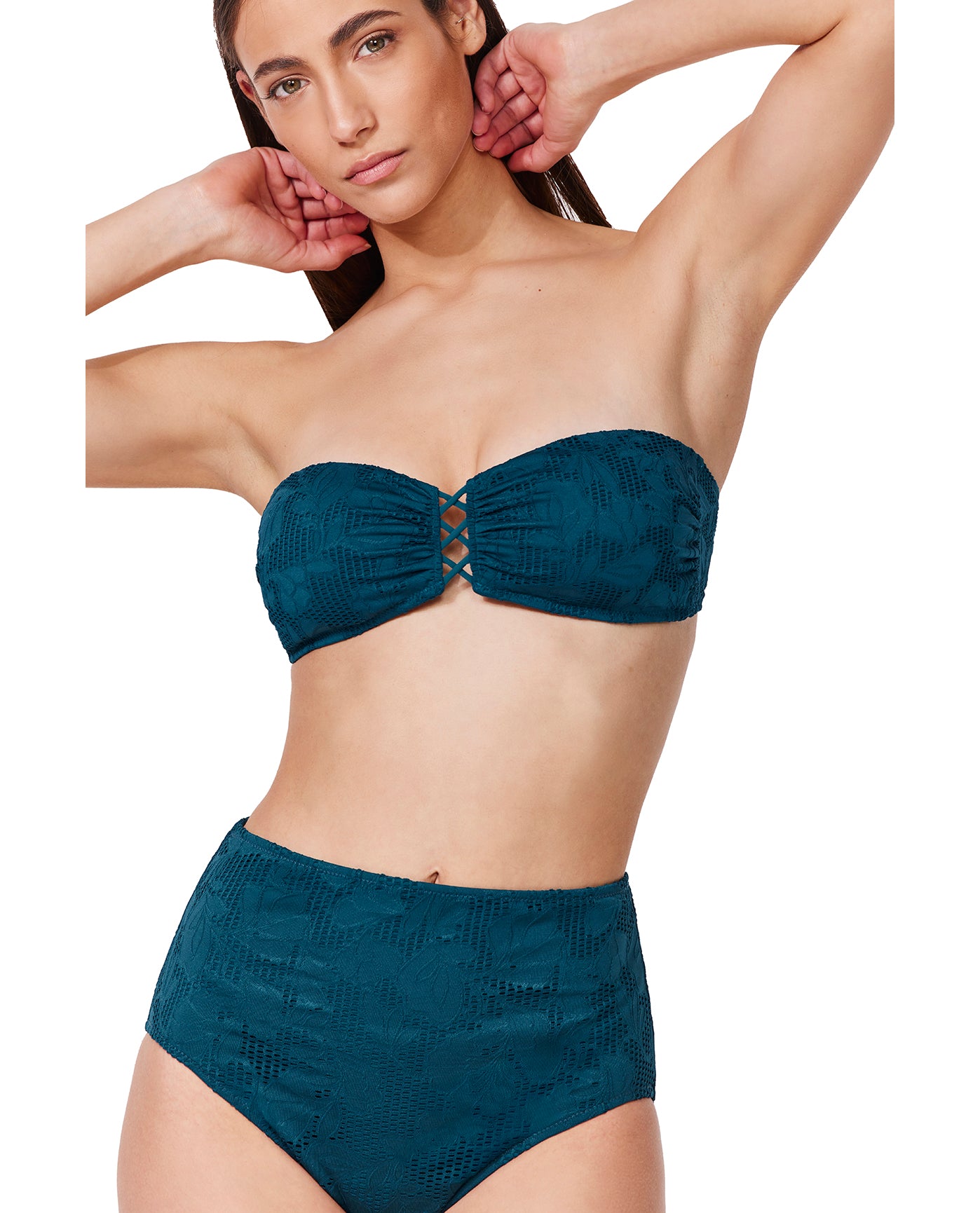 Jolene Textured Bandeau Bikini Top -Petrol