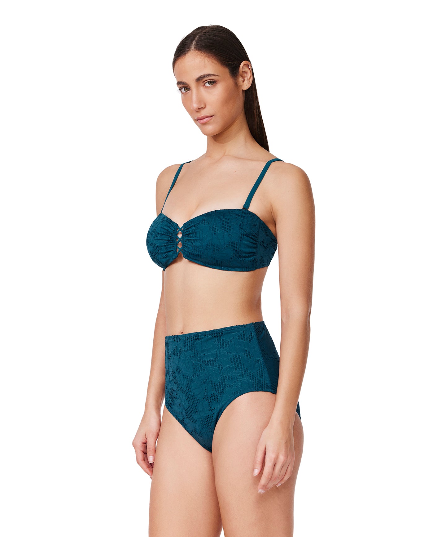 Jolene Textured Bandeau Bikini Top -Petrol