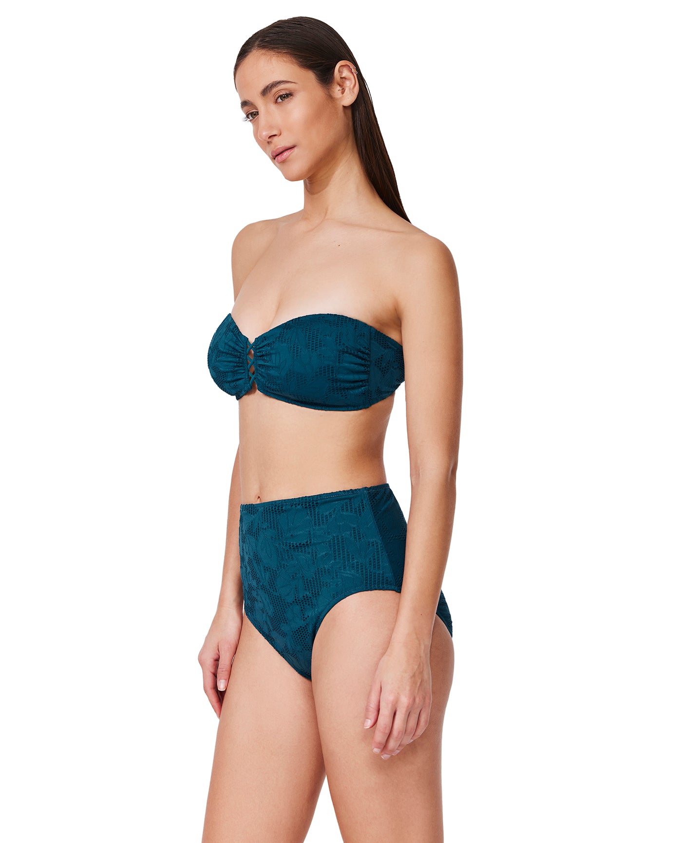 Jolene Textured Bandeau Bikini Top -Petrol