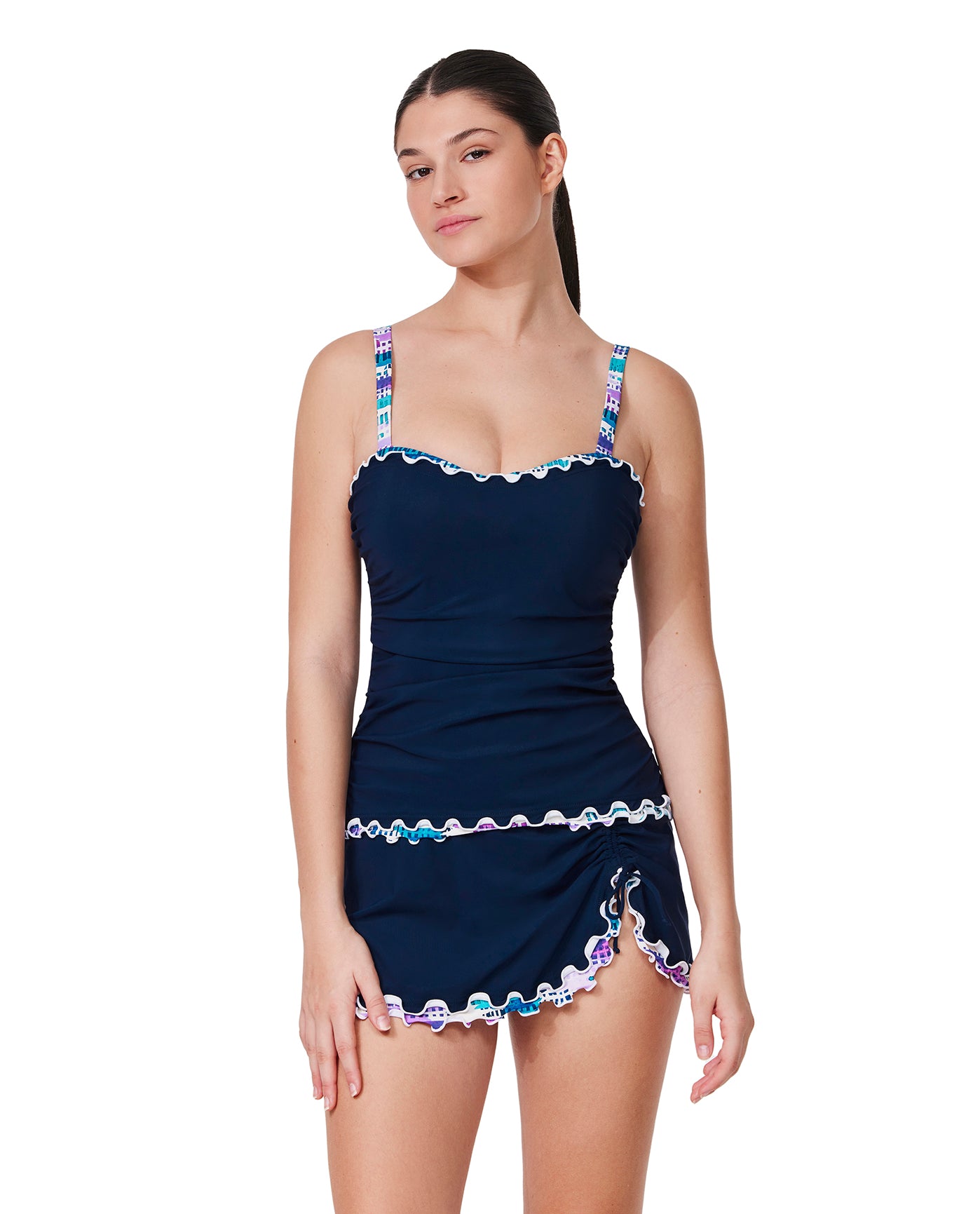 Canva Tricolore D-Cup Tankini Top-Navy