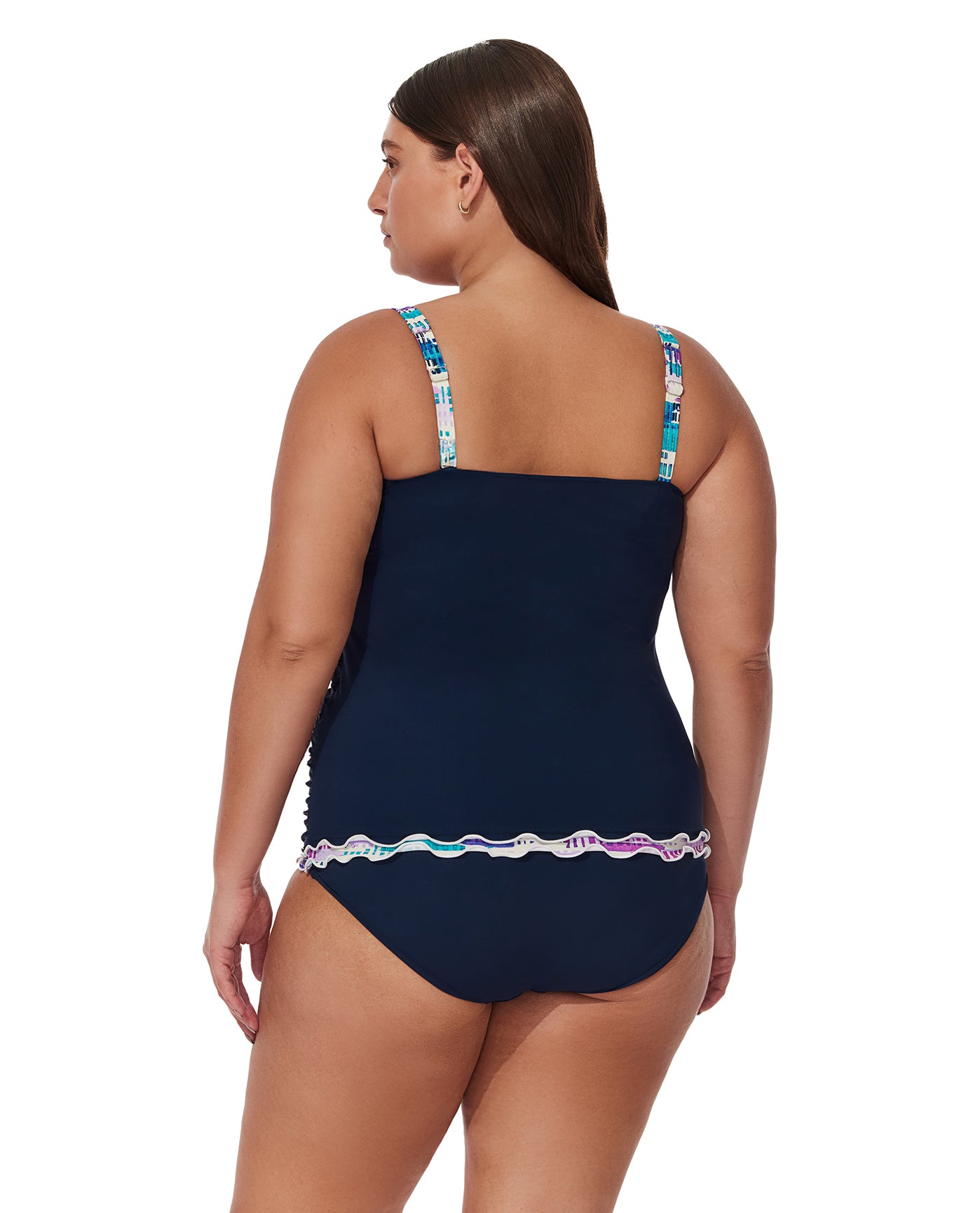 Canva Plus Size Shirred Underwire Tankini Top-Navy